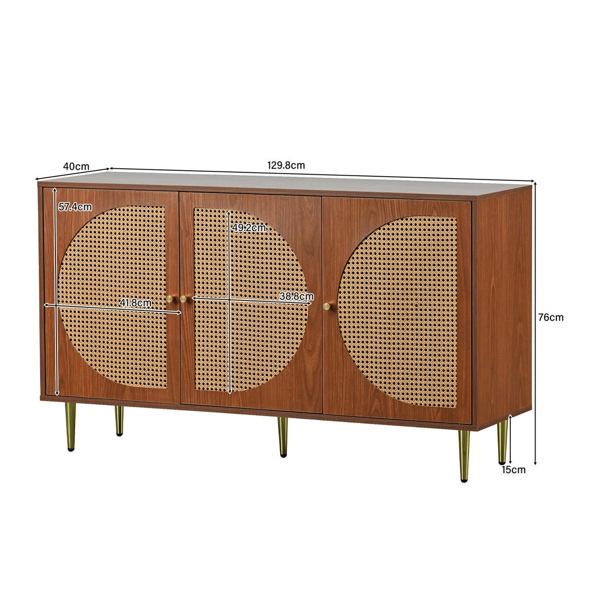 SIDEBOARD Nussbaum 129,8x76x40 cm mit Rattantüren - Braun, Holz (130/76/40cm) - Kaket
