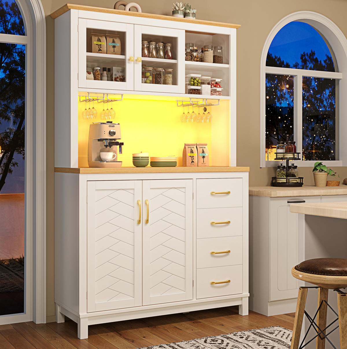 BUFFET 105,5/40/180 cm in Weiß mit LED-Beleuchtung und viel Stauraum - Weiß, Holzwerkstoff (105.5/180/40cm) - Flora Grace