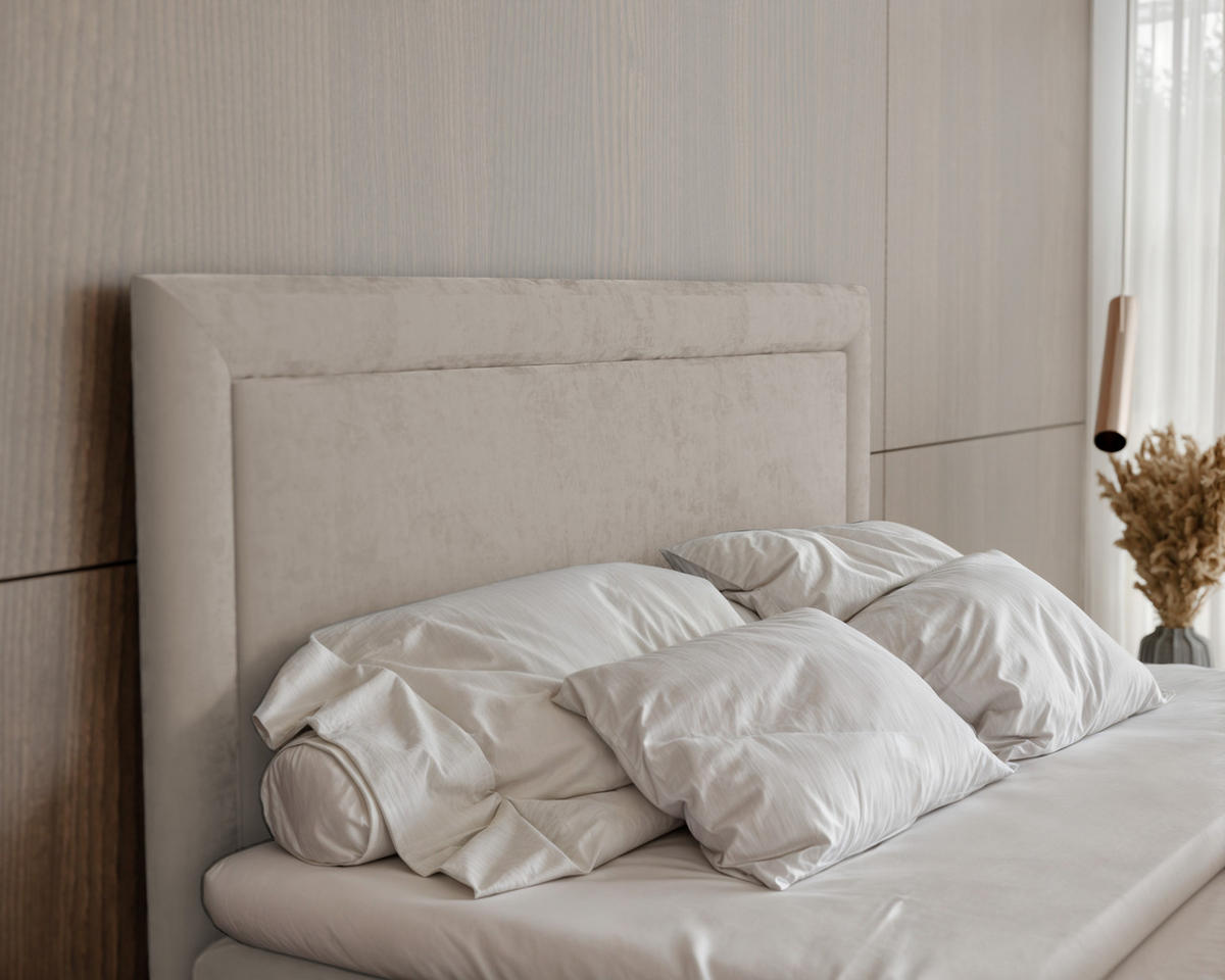 BOXBETT NERO 200/200 cm mit Matratze und Topper, Creme - Creme/Schwarz, Holzwerkstoff/Textil (200/200cm) - Idohome