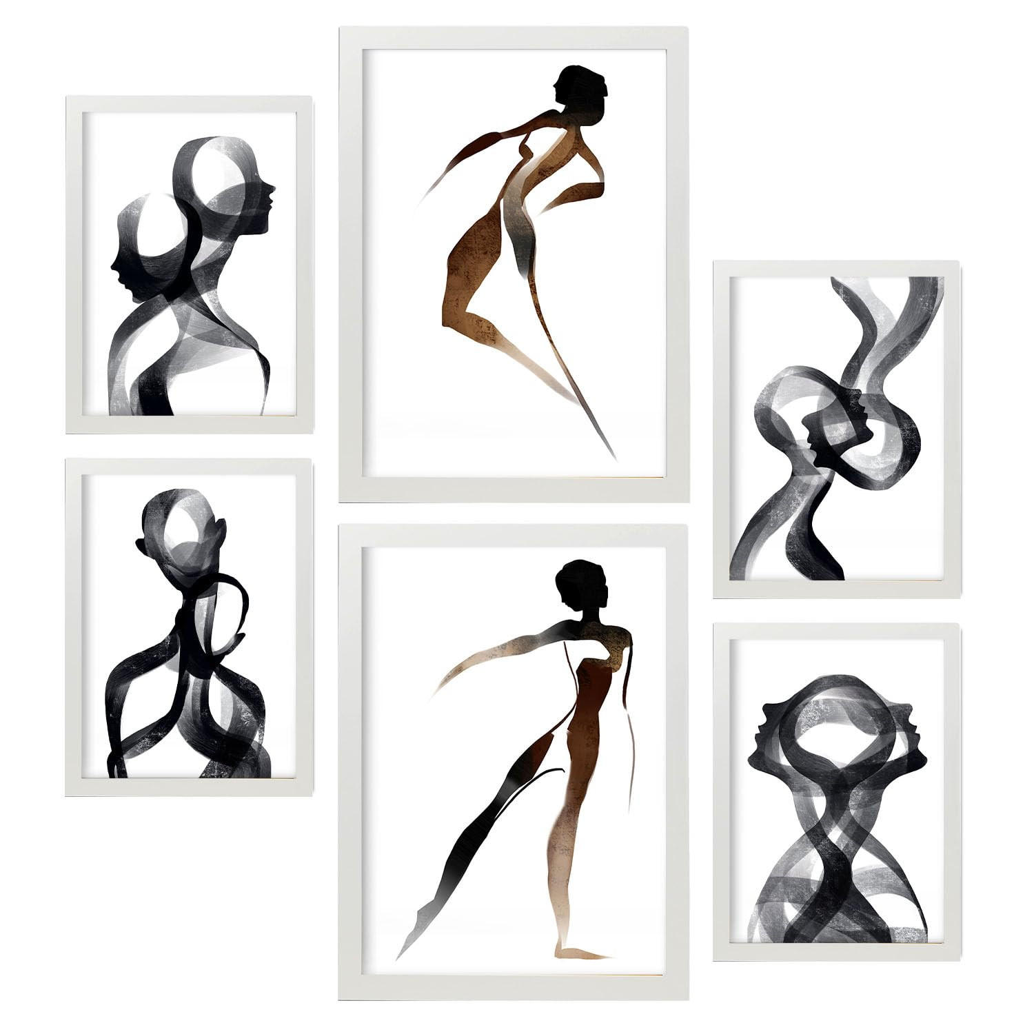 POSTER Set Mit 6 Körpertugend 2 In Liebhaber Abstrakt Ästhetische Dekorative Gemälde Für Ihr Wohnzimmer, Schlafzimmer, Zuhause A3 & A4 Weißer Rahmen - Weiß, Papier (29/3cm) - Nacnic