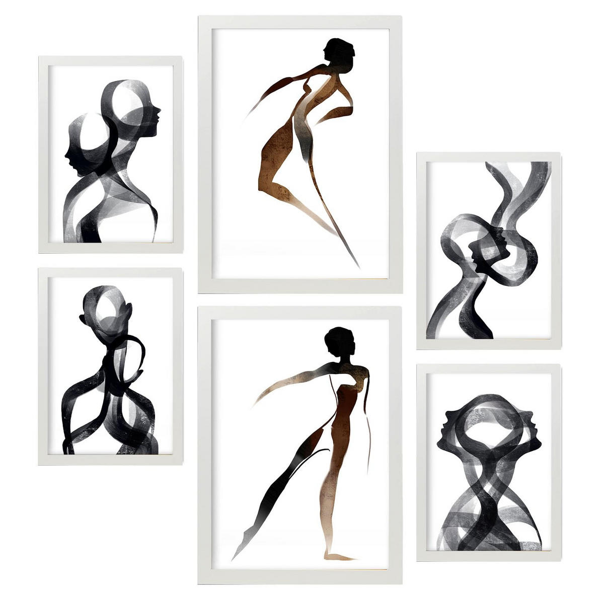 POSTER Set Mit 6 Body Virtue 2 in abstrakten Liebhabern Größe A3 & A4 Weißer Rahmen - Weiß, Papier (29.7/1cm) - Nacnic