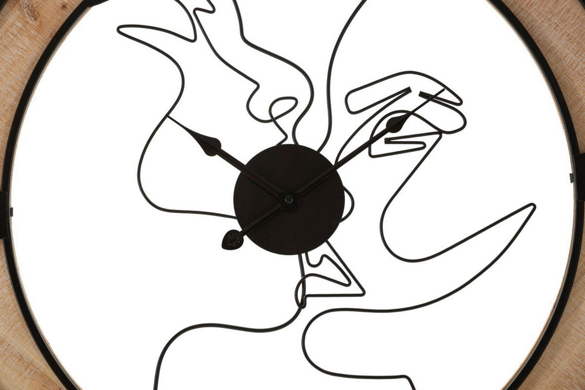 WANDUHR Couple, schwarz und naturfarben, Eisen und Holz, 60 x 3 x 60 cm - Schwarz/Braun, Holz/Metall (60/60/3cm) - Mauro Ferretti