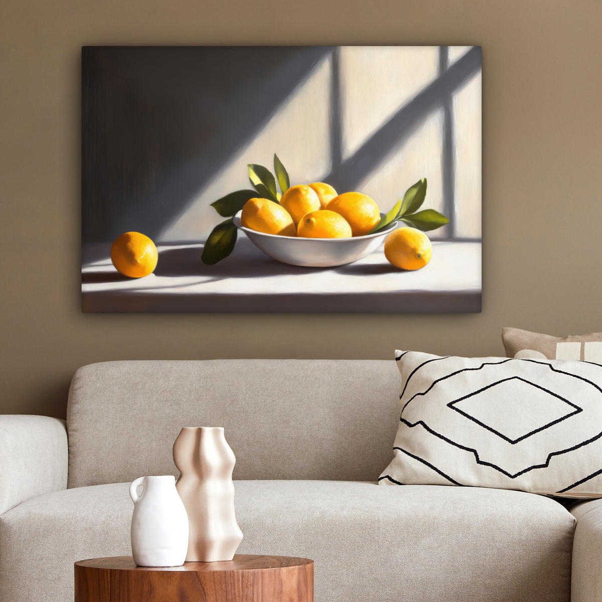 LEINWANDBILD Zitronen - Stilleben - Gelb Wanddeko 90x60 cm - Gelb, Textil (90/60cm) - MuchoWow