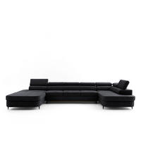ECKSOFA U-Form PRIAM MAXI U Rechts mit Schlaffunktion 125x317 Velours Dunkelgrau - Dunkelgrau/Schwarz, Holz/Textil (400/91/203cm) - Muffo