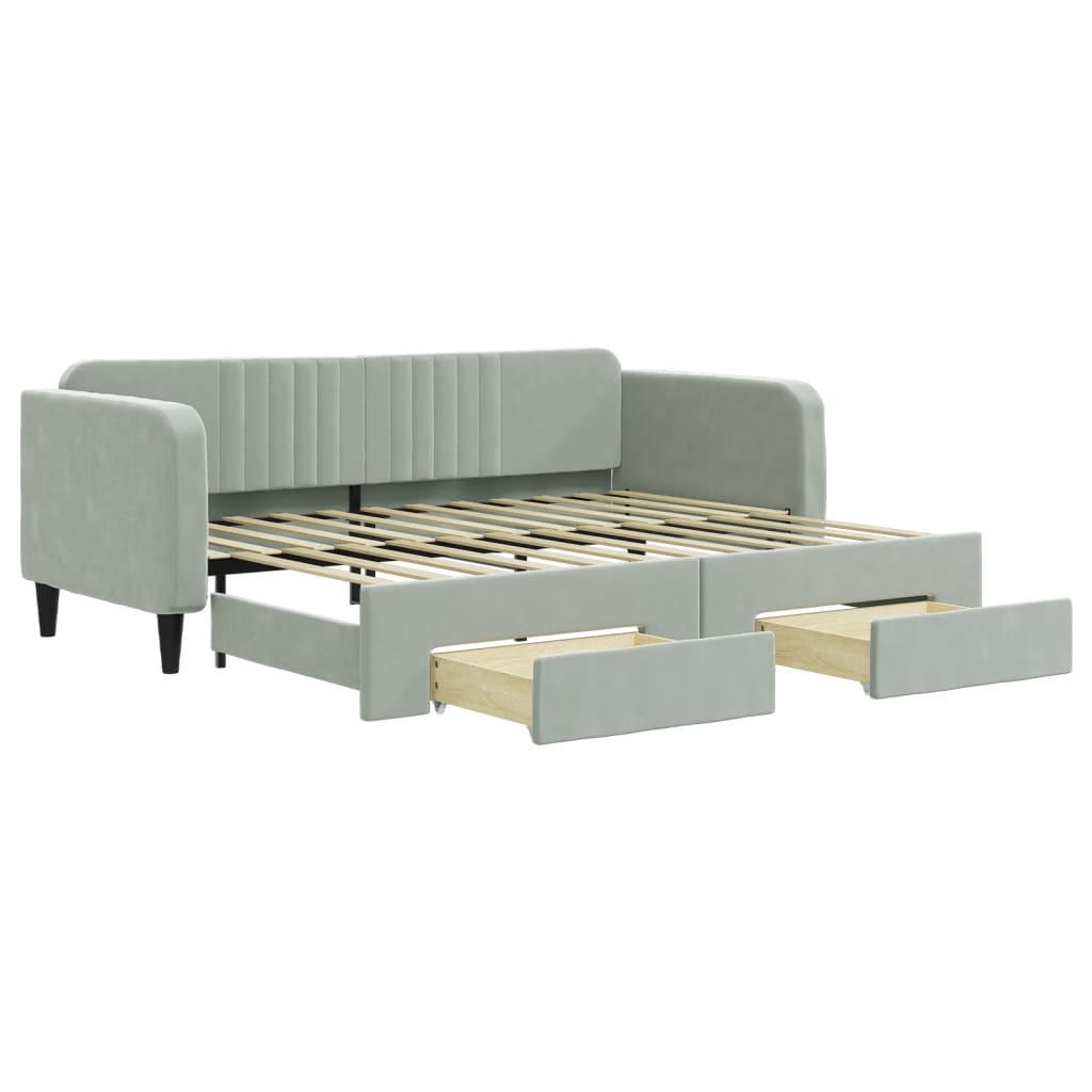 TAGESBETT Ausziehbar mit Schubladen Hellgrau 90x200 cm Samt - Grau, Textil (192.5/75/223cm) - furnicato