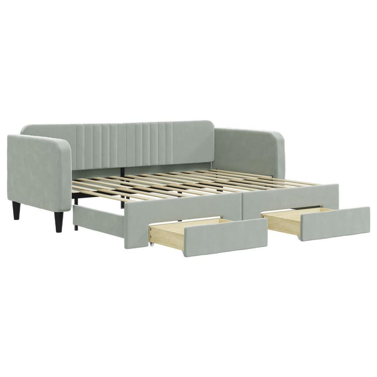 TAGESBETT Ausziehbar mit Schubladen Hellgrau 90x200 cm Samt - Grau, Textil (192.5/75/223cm) - furnicato