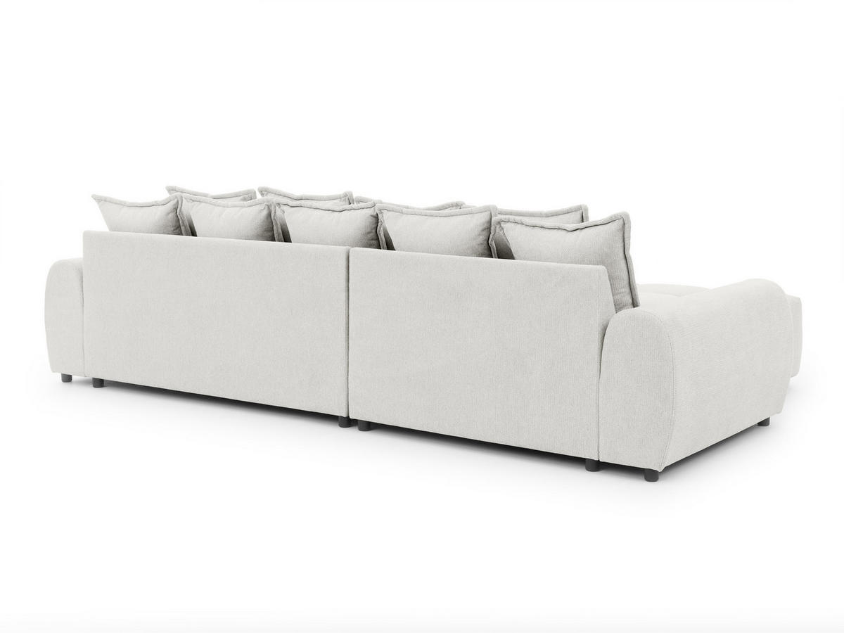 ECKSOFA Bubble mit losen Rückenkissen und Sitzfläche in Bubble-Optik aus weichem Creme Strukturstoff mit schöner Sitzkomfort - Ottomane links - Creme/Schwarz, Holz/Kunststoff (180/306cm) - S-Style Möbel