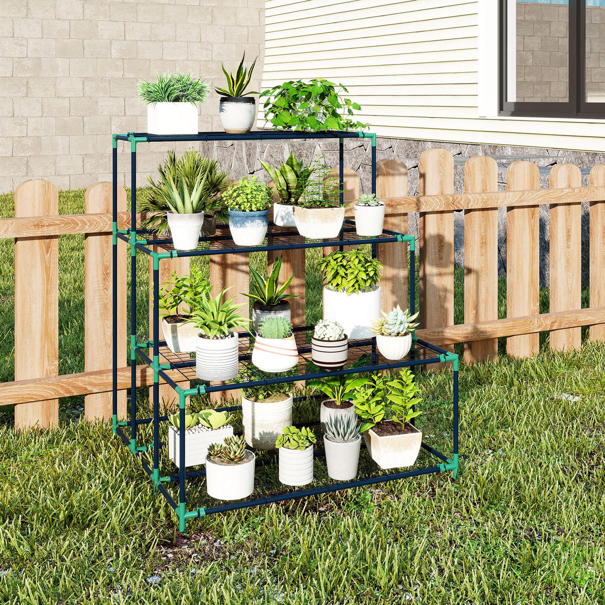 PFLANZENTREPPE mit 4 Etagen Stahl Dunkelgrün - Dunkelgrün, Metall (84/110/94cm) - Outsunny