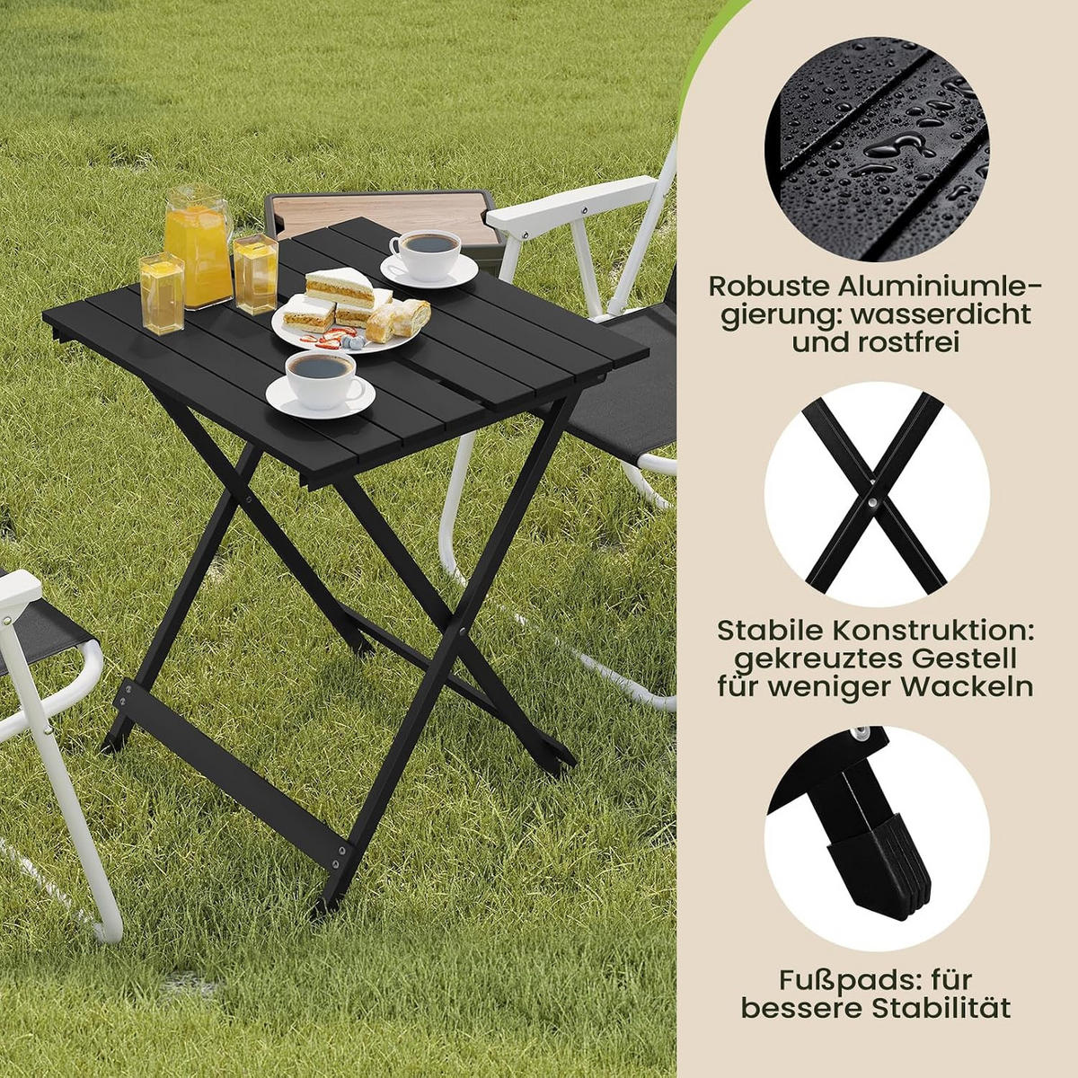 KLAPPTISCH Aluminium 50,5 x 47 x 59,5H cm Schwarz - Schwarz, Metall (47/50.5/59.5cm) - Woltu