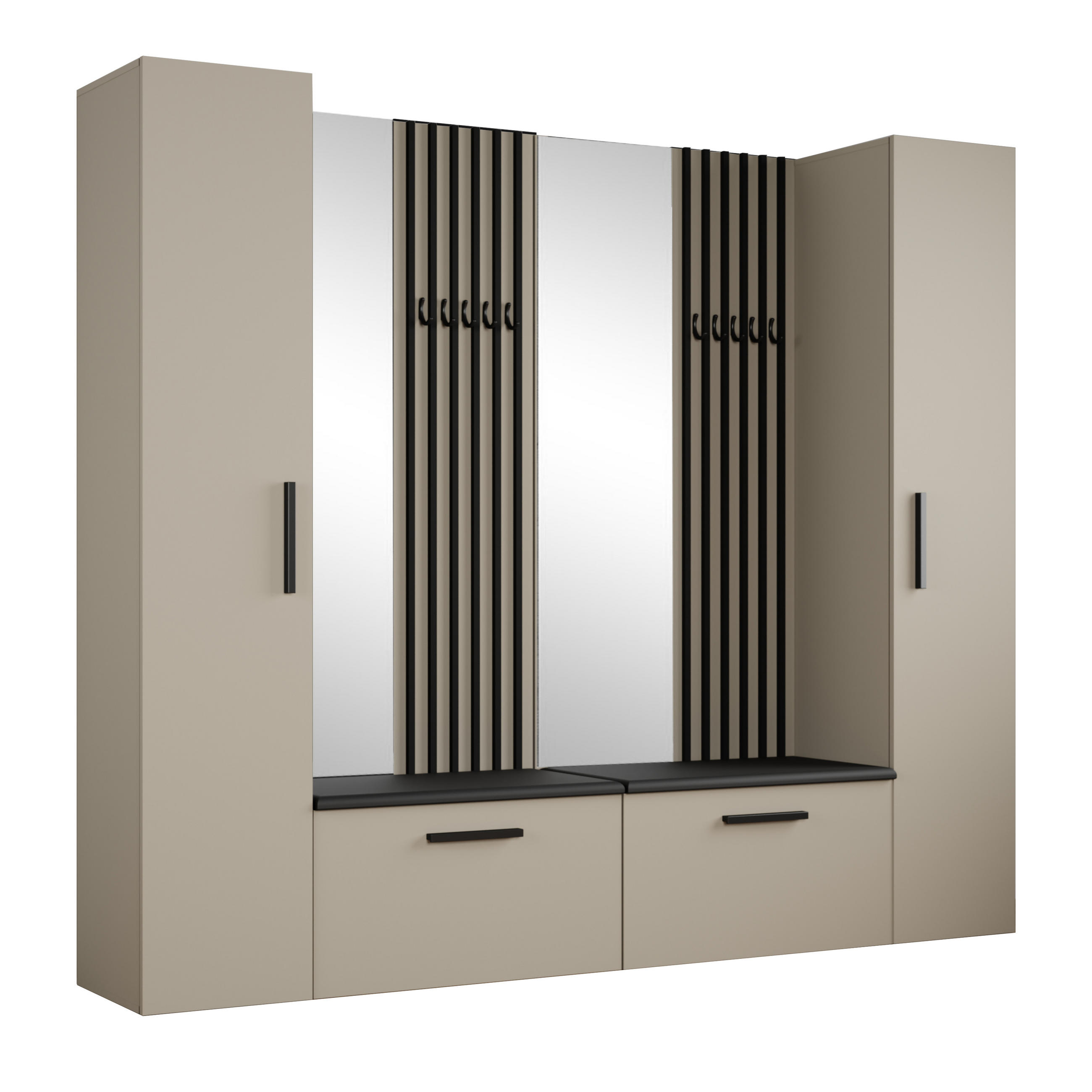 GARDEROBENSCHRANK MODULO 241,2/204/40 cm Modern Garderobe-Set Kaschmir - Kaschmir/Schwarz, Holzwerkstoff (241.2/204/40cm) - MASSENO