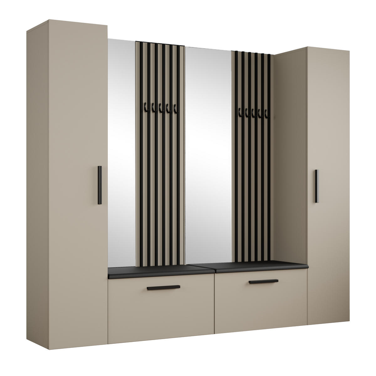 GARDEROBENSCHRANK MODULO 241,2/204/40 cm Modern Garderobe-Set Kaschmir - Kaschmir/Schwarz, Holzwerkstoff (241.2/204/40cm) - MASSENO