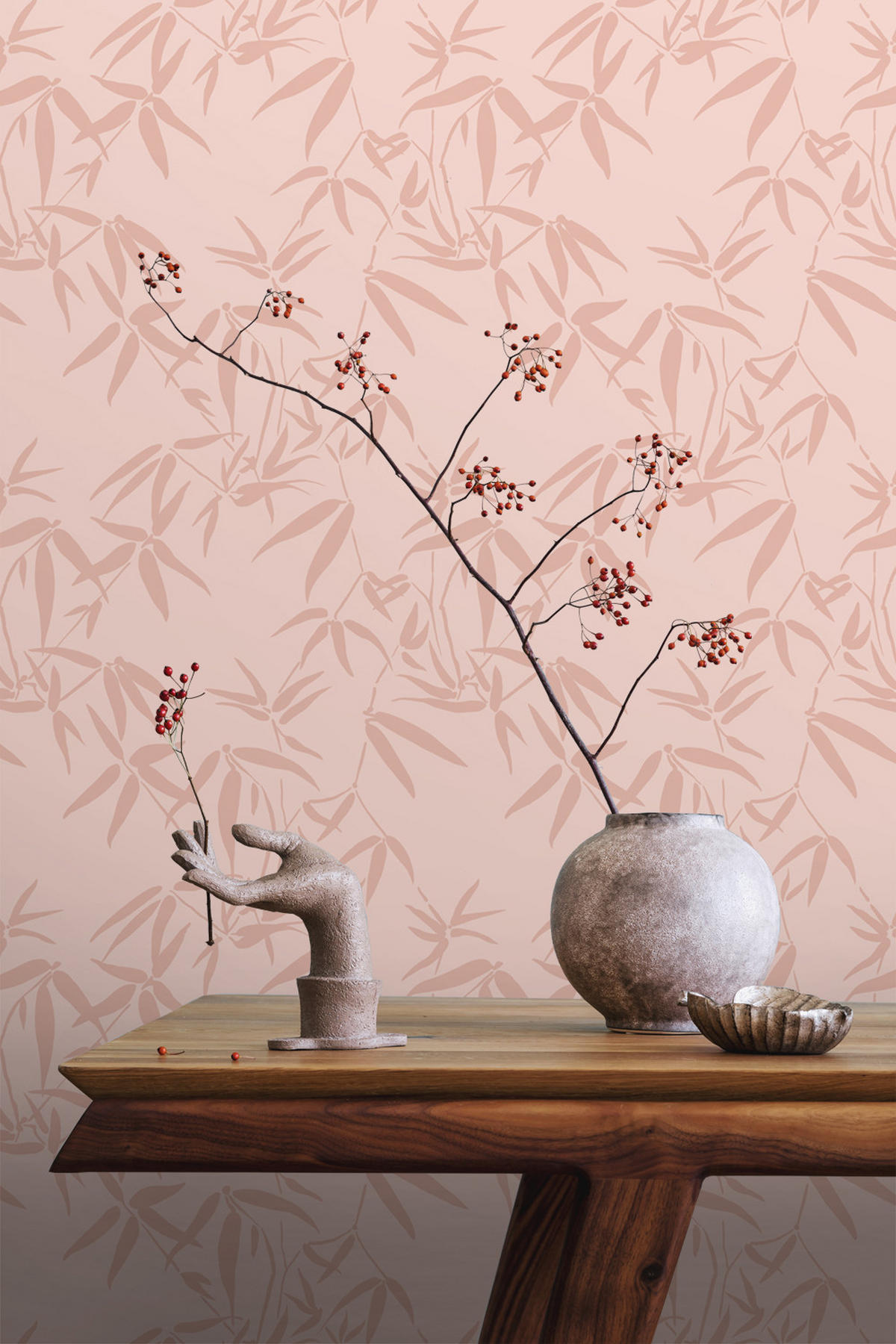 TAPETE Bambusblätter 53 cm x 10.05 m - Pink, Papier (53/1000cm) - ESTAhome