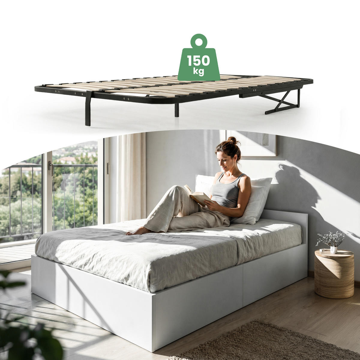 BETT mit Bettkasten 120x200 cm Metalllattenrost Weiß - Weiß, Holzwerkstoff (120/200cm) - Akord