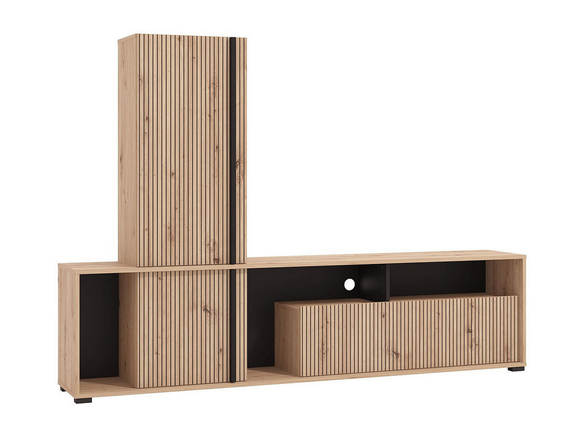 TV-WAND - 195.5 x 33 - holz - schwarz, naturfarben hell Belutzy - Schwarz/Naturfarben, Holz (195.5/139.5/33cm) - Vente-Unique