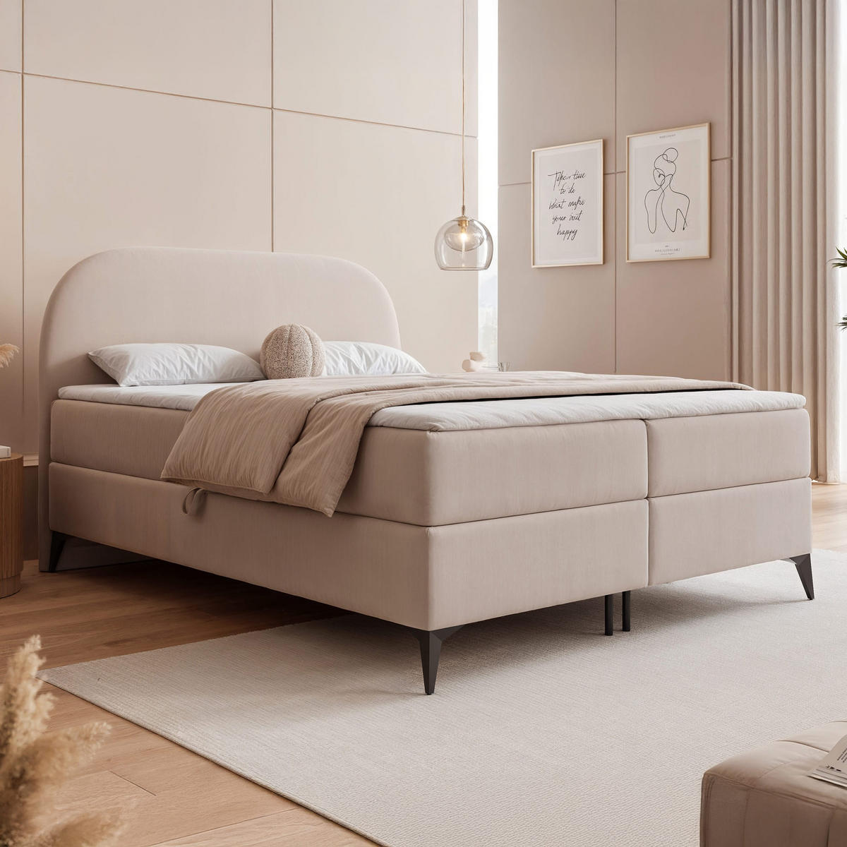 BOXBETT NOELIA 140/200 cm mit Matratze, Creme - Creme, Textil/Metall (140/200cm) - Idohome