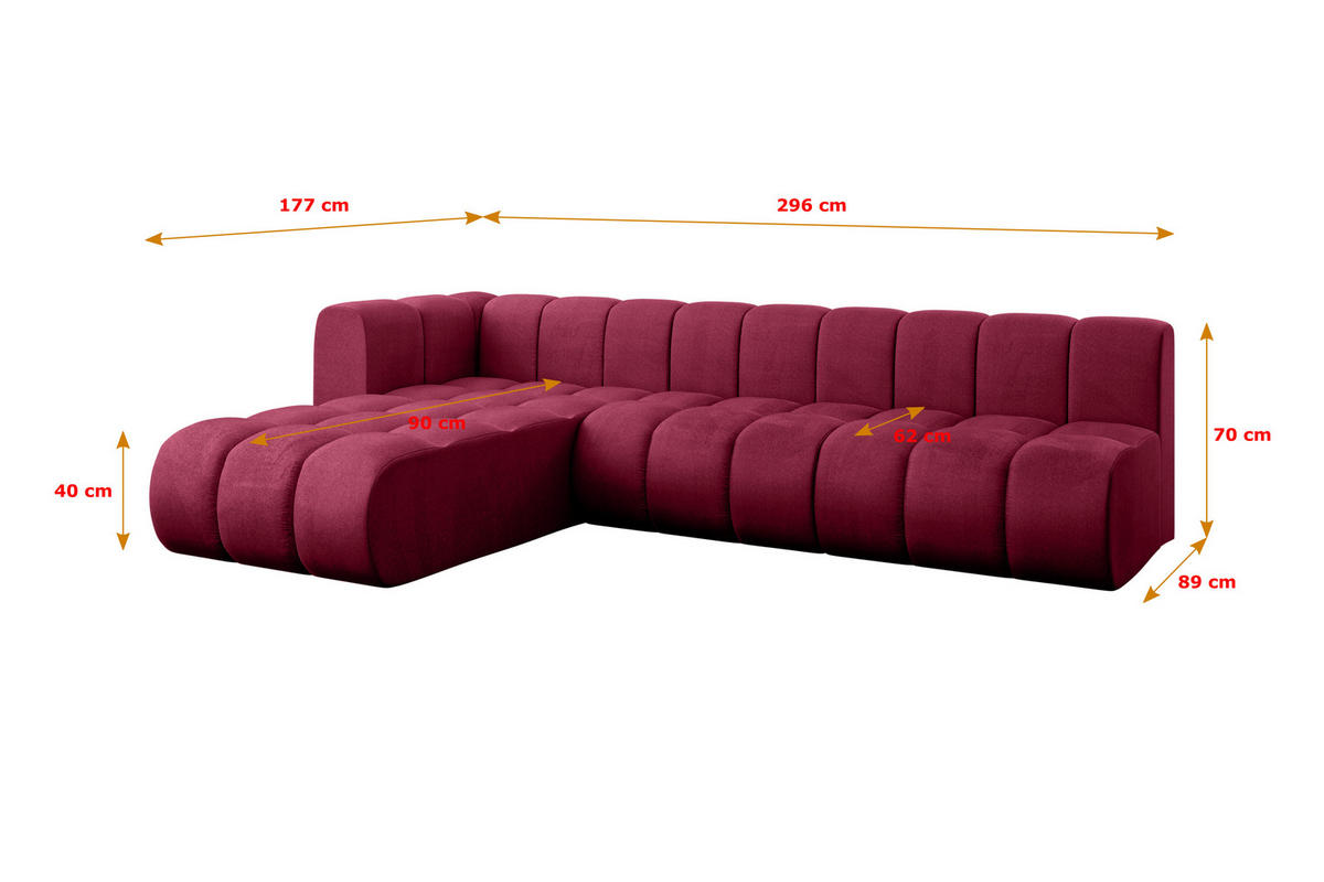 ECKSOFA modulares Sofa Darnel-L2 - 296x177x70 cm Bordeauxrot - Bordeaux, Holzwerkstoff/Textil (296/177cm) - ALTDECOR
