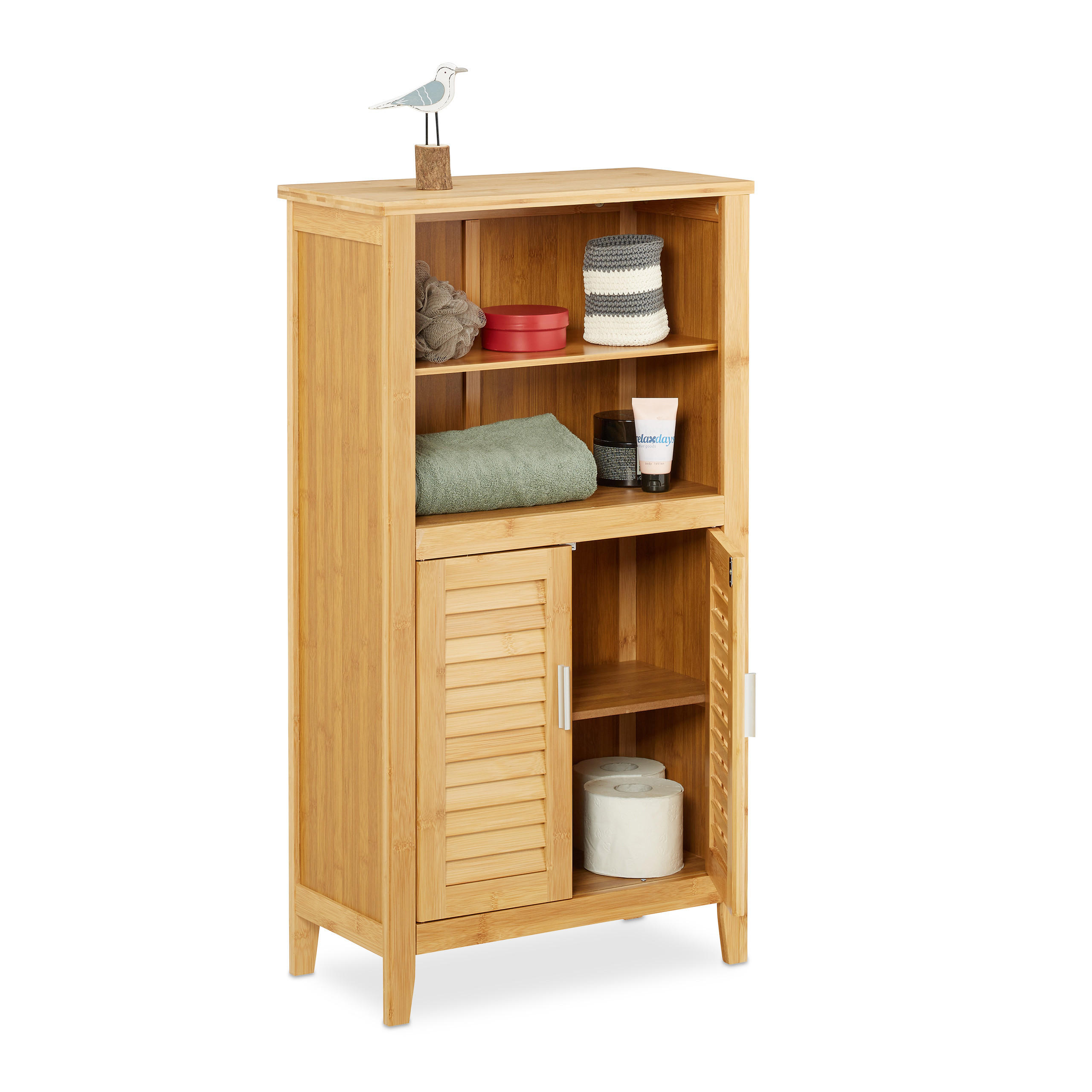 BADRUMSSKÅP Natur bambu lamelldörrar 92 cm Ljusbrun 92/50/25 cm