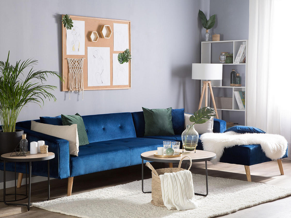 ECKSOFA Samtstoff Blau Vadso - Hellblau, Textil (303/98cm) - Beliani