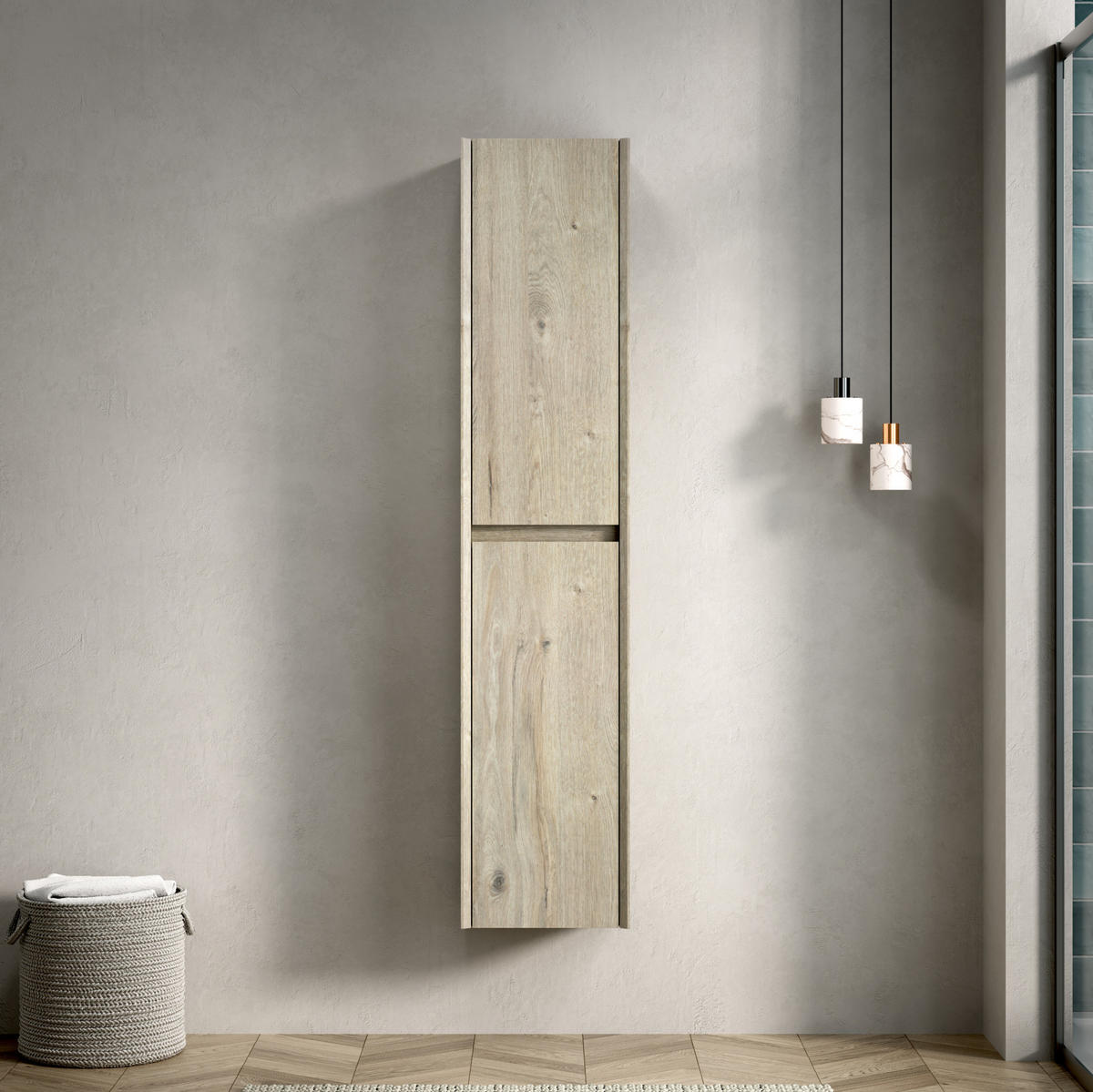 BADZIMMERSCHRANK 140 cm Off White Holzoptik - Weiß, Holzwerkstoff (24/30/140cm) - Beauniv
