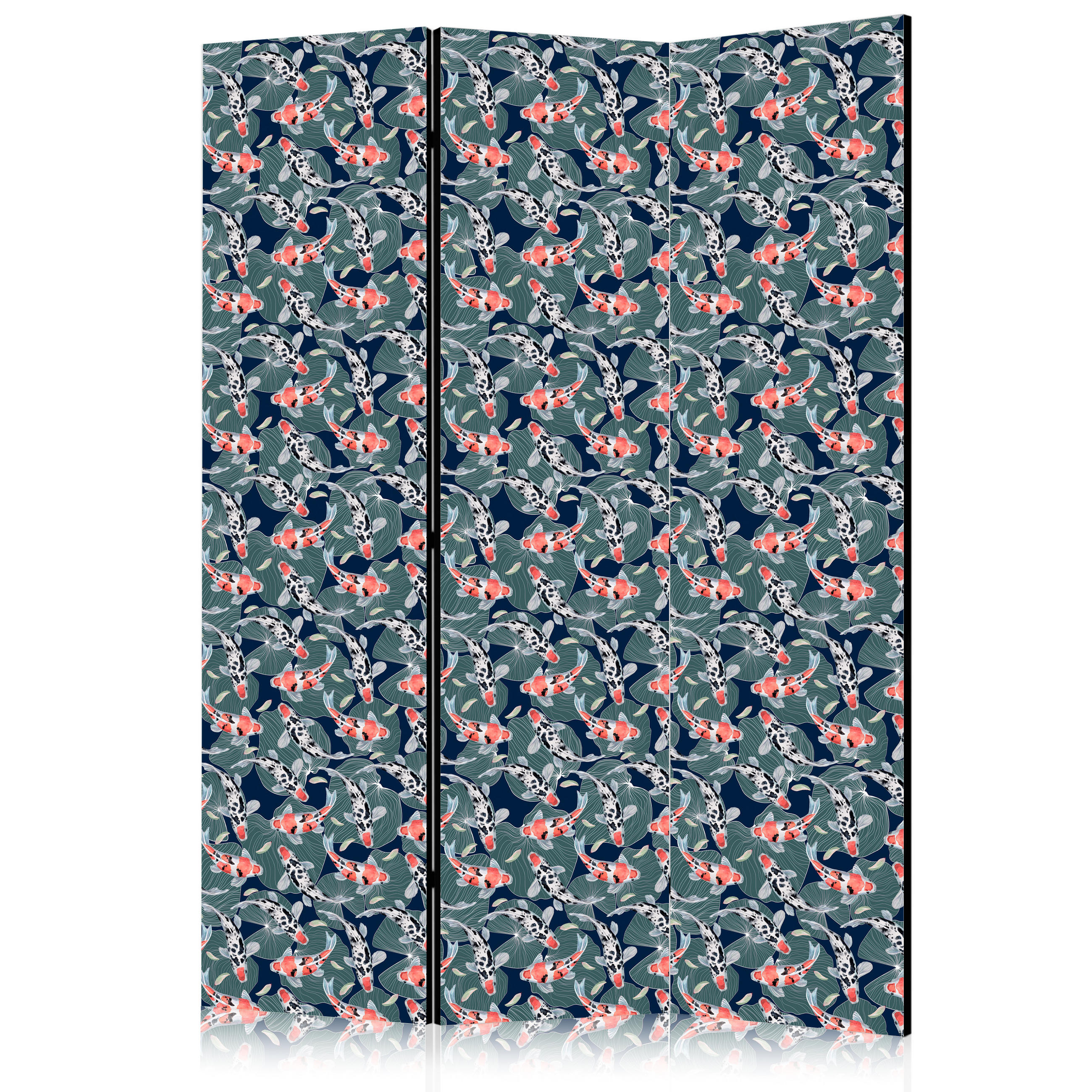 PARAVENT Einseitig Bedruckter 3-tlg 135x172 cm Kois und Bl tter - Multicolor, Holz/Textil (135/172/3cm) - Muralo