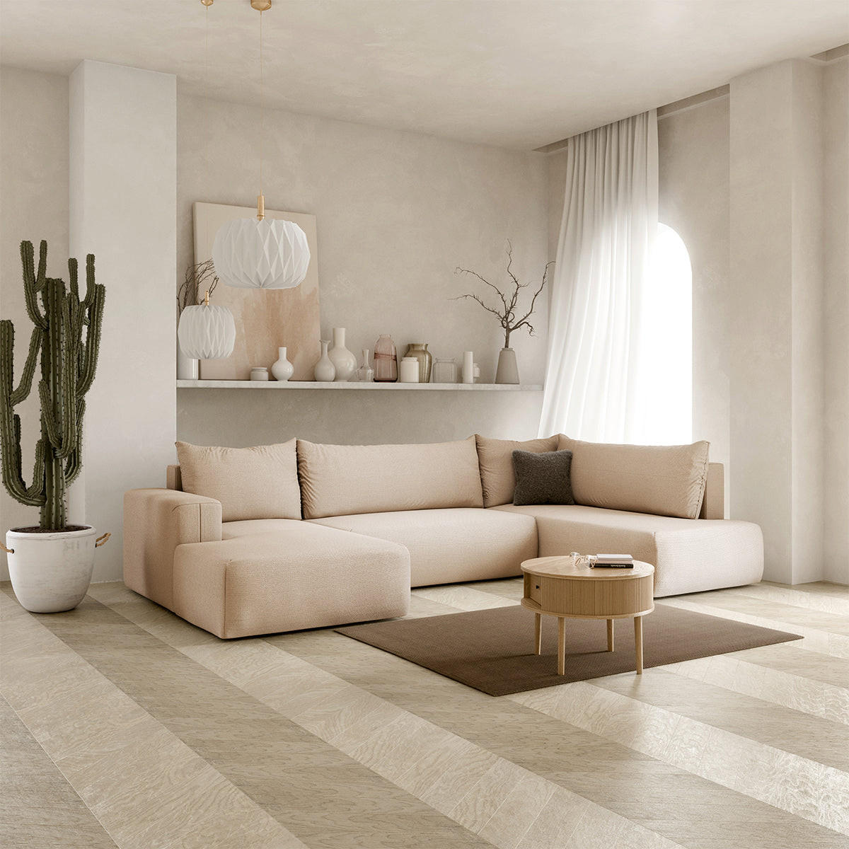 PANORAMASOFA Bliss 5 Sitzplätze Beige - Beige, Holz (335/72/200cm) - Petits-meubles