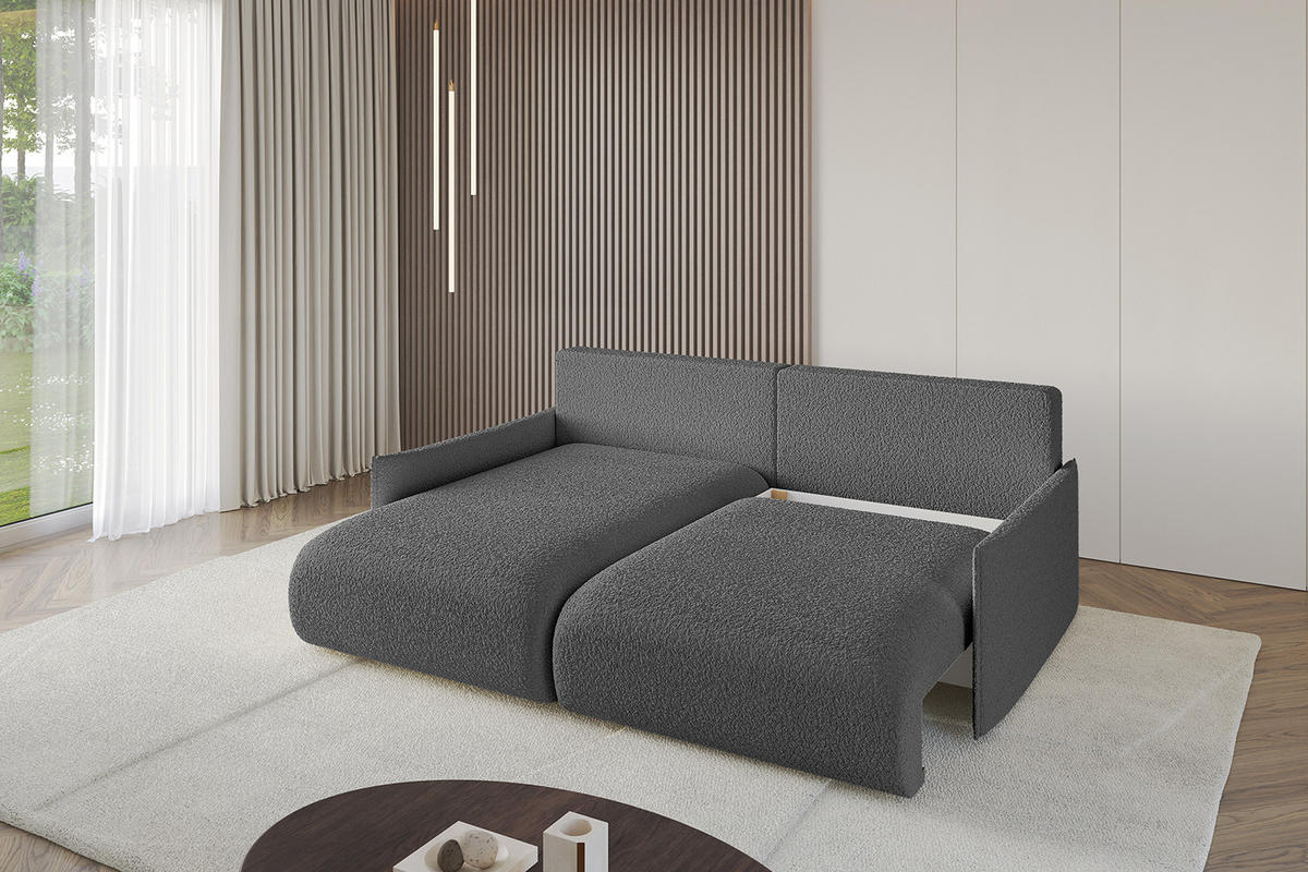 ECKSOFA mit Schlaffunktion und Bettkasten ONESK-L -v1 208x165x40 Grau Bouclé - Grau, Holzwerkstoff/Kunststoff (208/165cm) - ALTDECOR