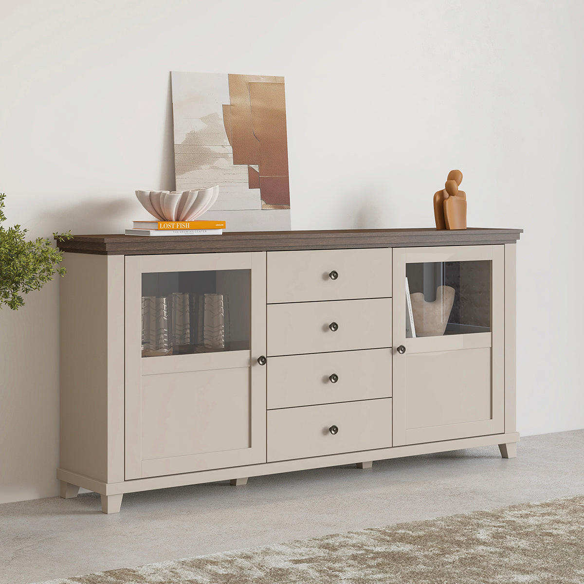 SIDEBOARD Martin Béžová a dřevo - hnědá, kompozitní dřevo (181/93.3/42cm) - Petits-meubles