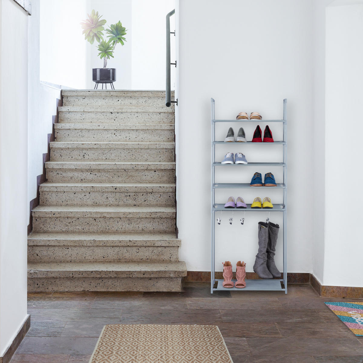 SCHUHREGAL - Weiß, Kunststoff/Textil (60/154/30cm) - Relaxdays