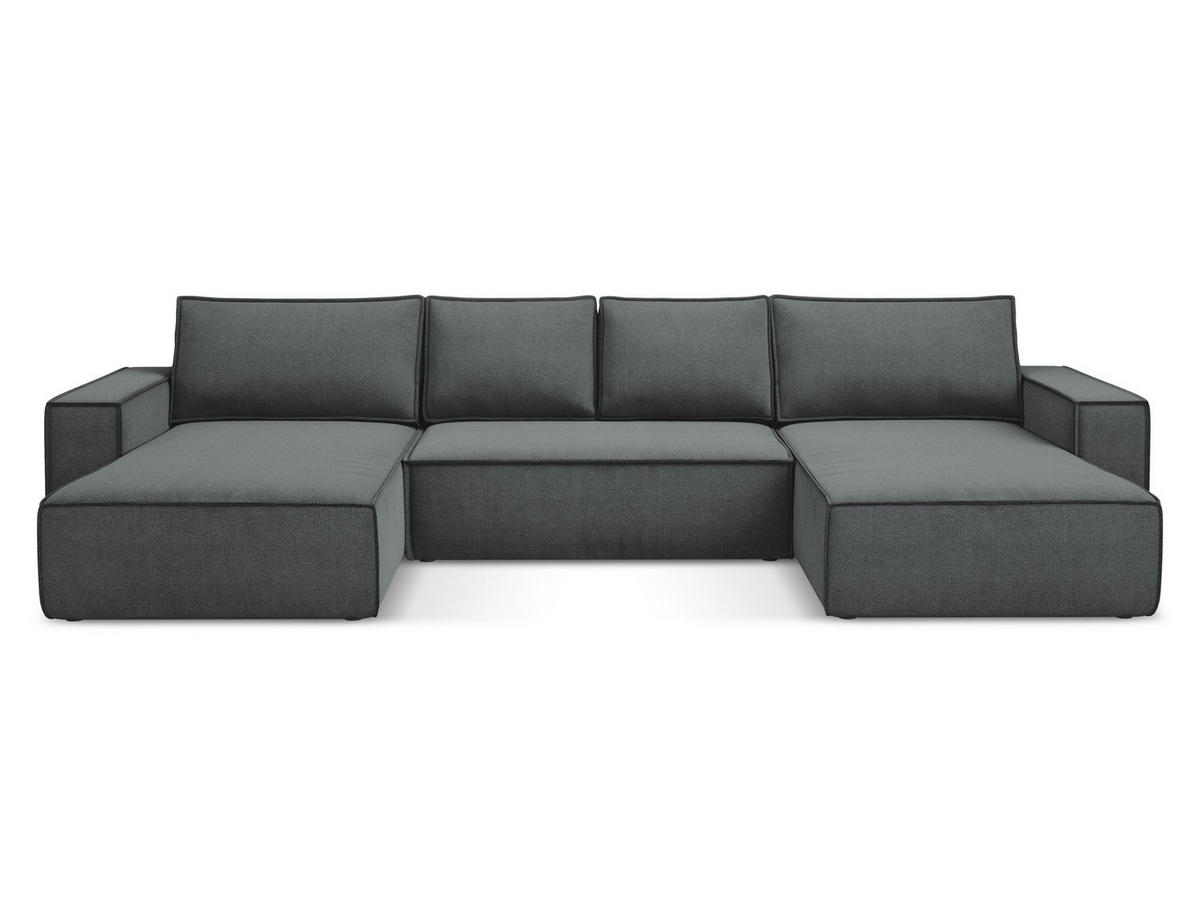WOHNLANDSCHAFT Strukturstoff Stoff Grau - Schwarz/Grau, Kunststoff/Textil (398/82/185cm) - Makamii