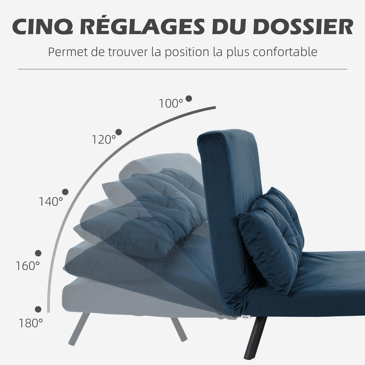 SCHLAFSOFA 2er-Sitz DE-14559 5-fach verstellbar mit Samtbezug Blau - Blau, Metall (102/81/73cm) - ComfortXL