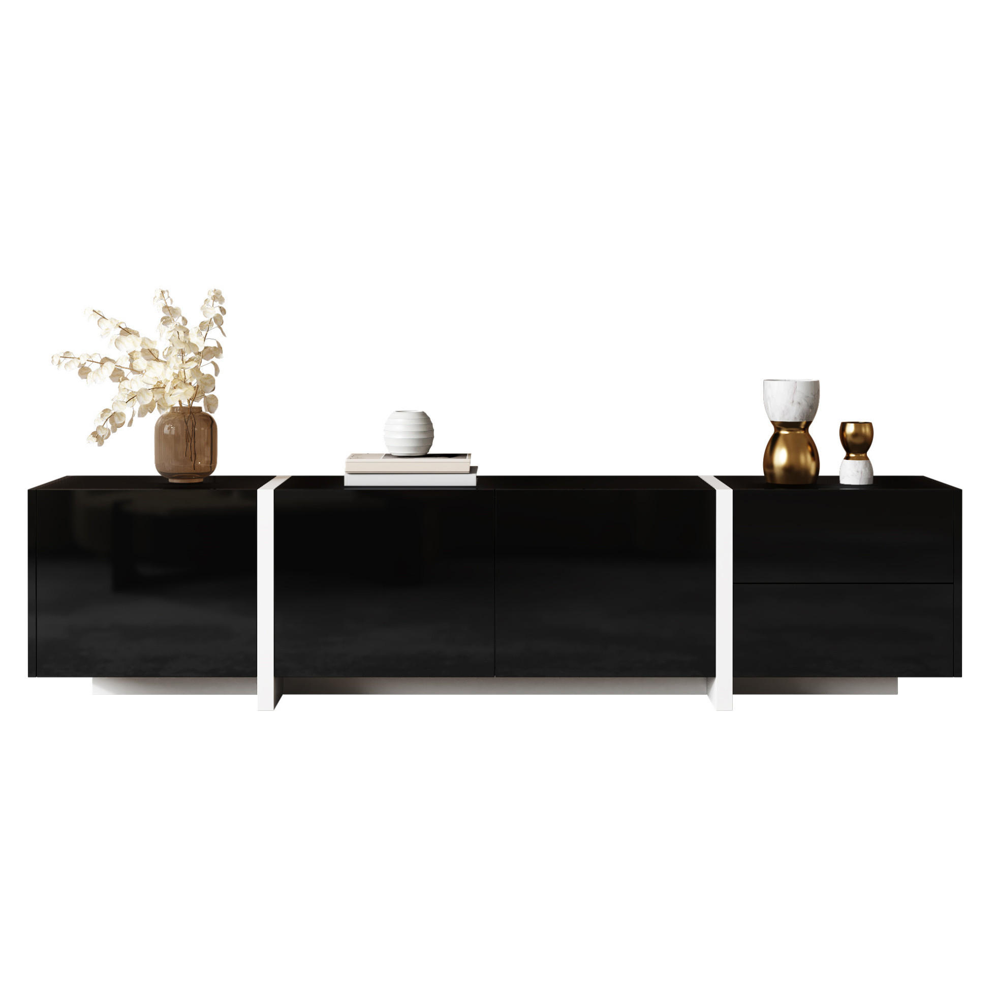TV-ELEMENT mit 3 Türen und Schublade 170 cm Schwarz-Weiß Hochglanz - Schwarz, Holzwerkstoff (30/39/170cm) - Beauniv