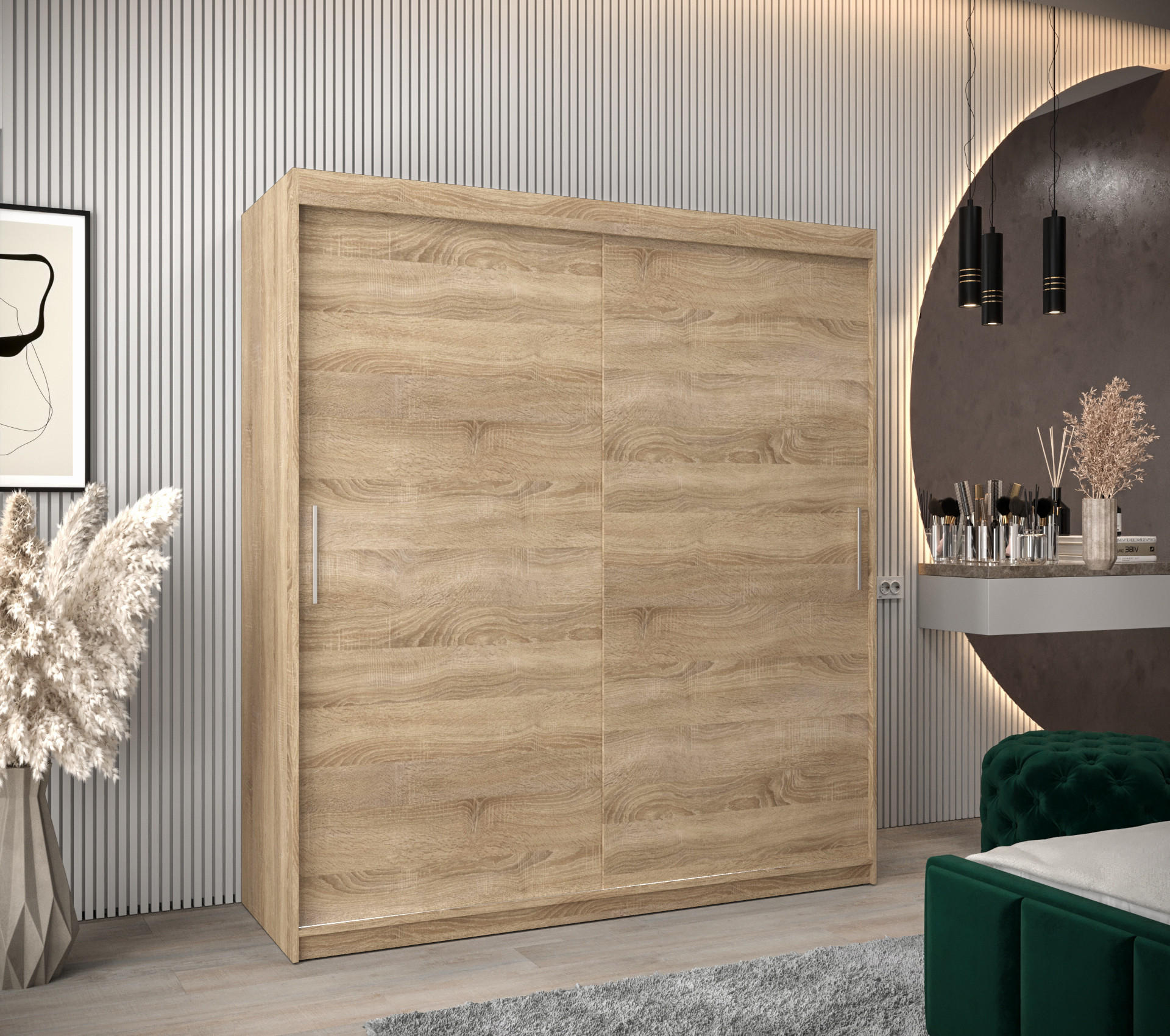SCHWEBETÜRENSCHRANK 200/180/62 2-türig - Silberfarben/Sonoma Eiche, Holz/Kunststoff (180/200/62cm) - MÖBEL KRYSPOL
