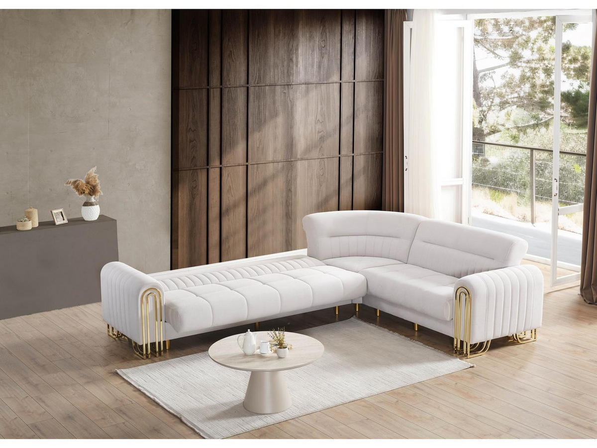 ECKSCHLAFSOFA Multan Creme - Langer Schenkel Links - Creme, Holzwerkstoff/Metall (310/245cm)