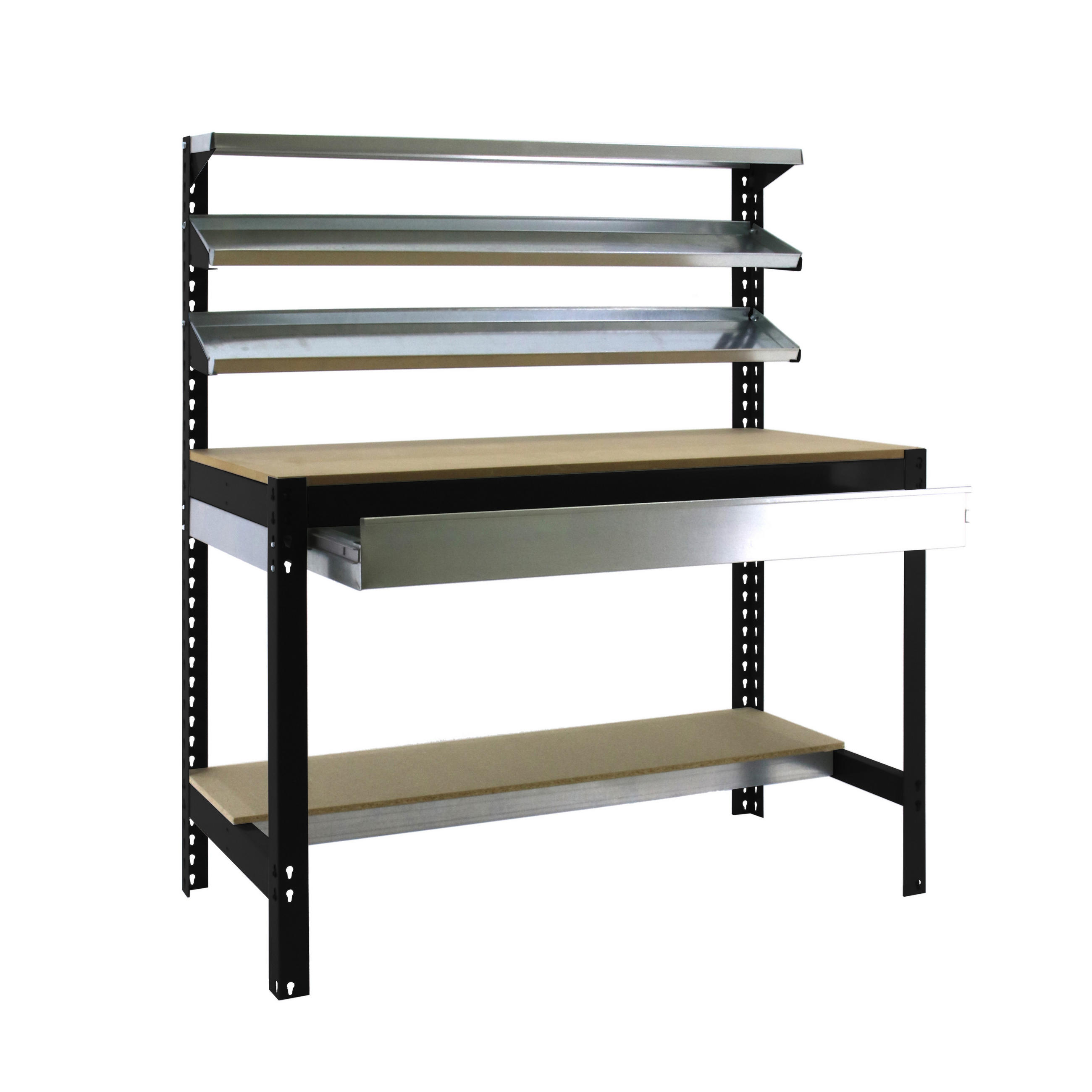 WERKBANK BUFFALO mit Frontablage und Schubfach | HxBxT 84x90x61cm | Traglast 400kg | Anthrazit - Grau, Metall (90/84/61cm) - PROREGAL