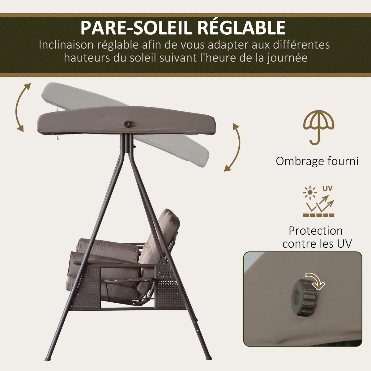 HOLLYWOODSCHAUKEL Beige 3-Sitzer - Beige, Metall (307.34/436.88/528.32cm) - PANGIVO