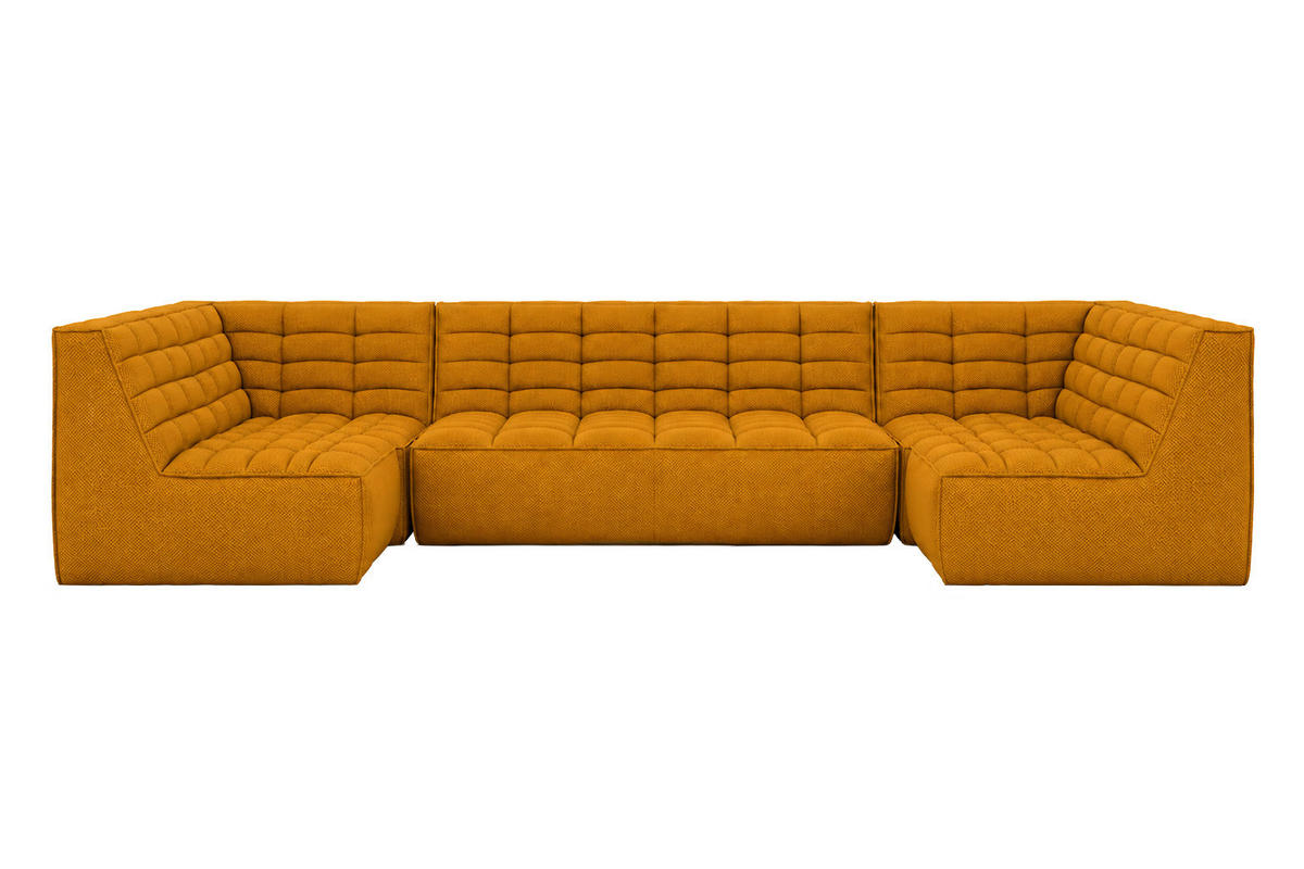 ROHOVÁ SEDAČKA modulární ve tvaru U, plyšová tkanina Pop, Hořčicová, LAZY U - žlutá, dřevo (346/76/173cm) - Kaiser Möbel