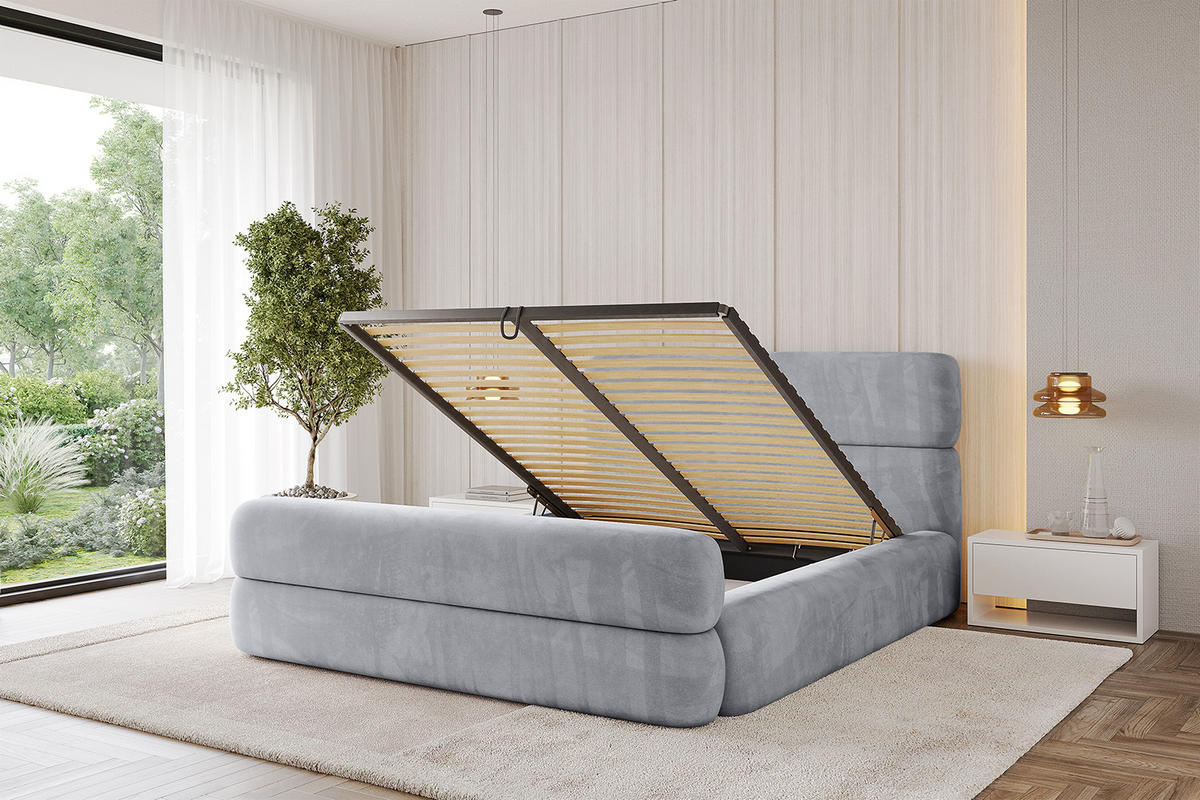 POLSTERBETT mit Bettkasten, Fußteil und Lattenrost, Boxbett ohne Matratze - ENORA-Z 180x200 Hellgrau - Hellgrau, Holzwerkstoff/Textil (180/200cm) - ALTDECOR
