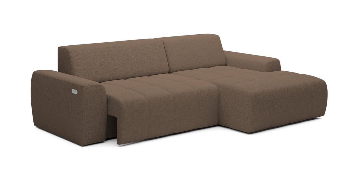 ECKSOFA Savio Freistehend, mit Abriebfestem Kansas-Stoff, Maße 265x172x81 cm, Ausziehbare Sitzfläche 206x92 cm, Rechte, – Cappuccino - Cappuccino, Holz/Textil (265/172cm) - DomoHome