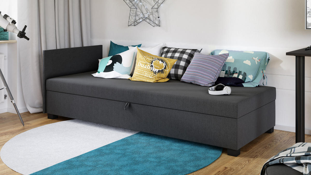 SCHLAFSOFA Misti II - Schwarz/Grau, Holz/Kunststoff (197/66/80cm)