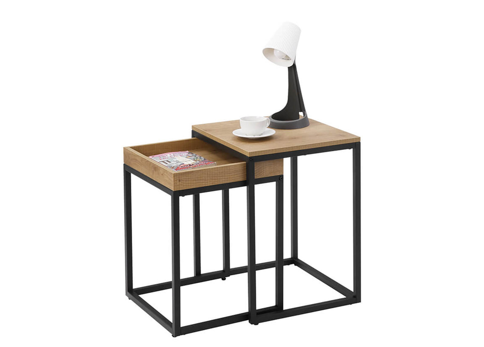 BEISTELLTISCH-SET 2 Stück - Braun, Metall (40/45/55cm) - A2A Home