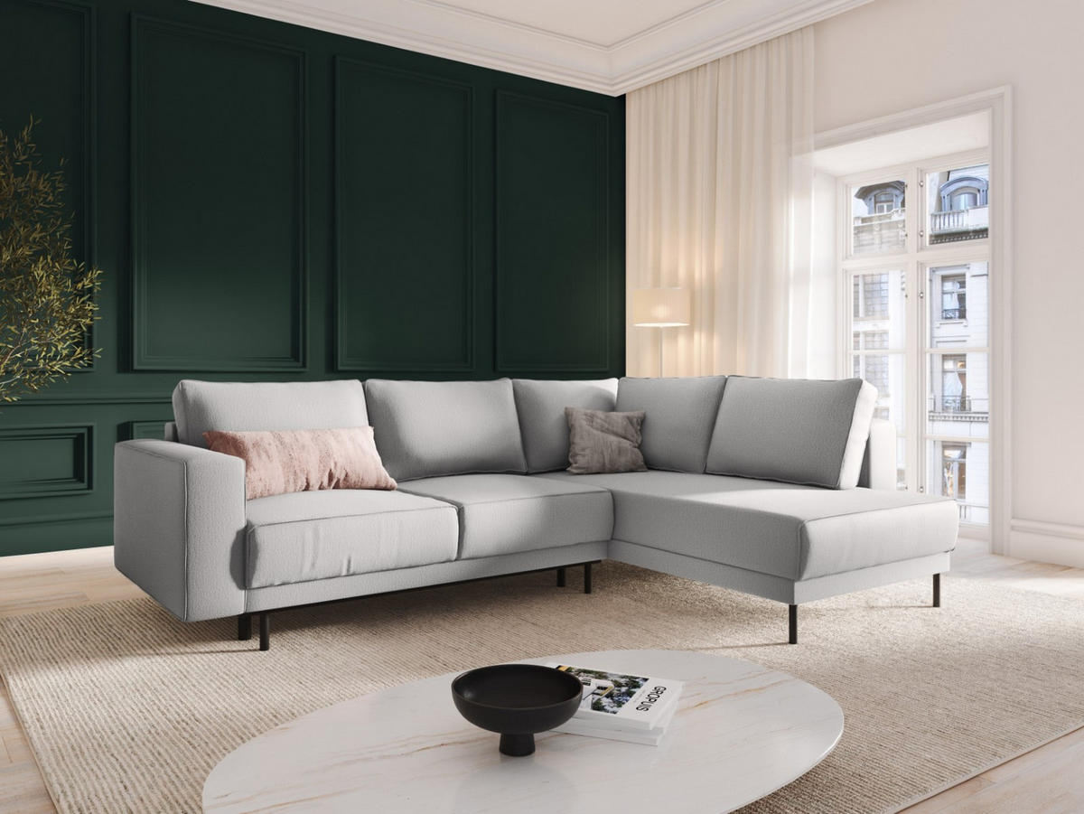 AUSKLAPPBARES-ECKSOFA rechts Caro aus strukturiertem Stoff hellgrau 5 Sitzplätze - Hellgrau, Textil (187/247cm) - Micadoni