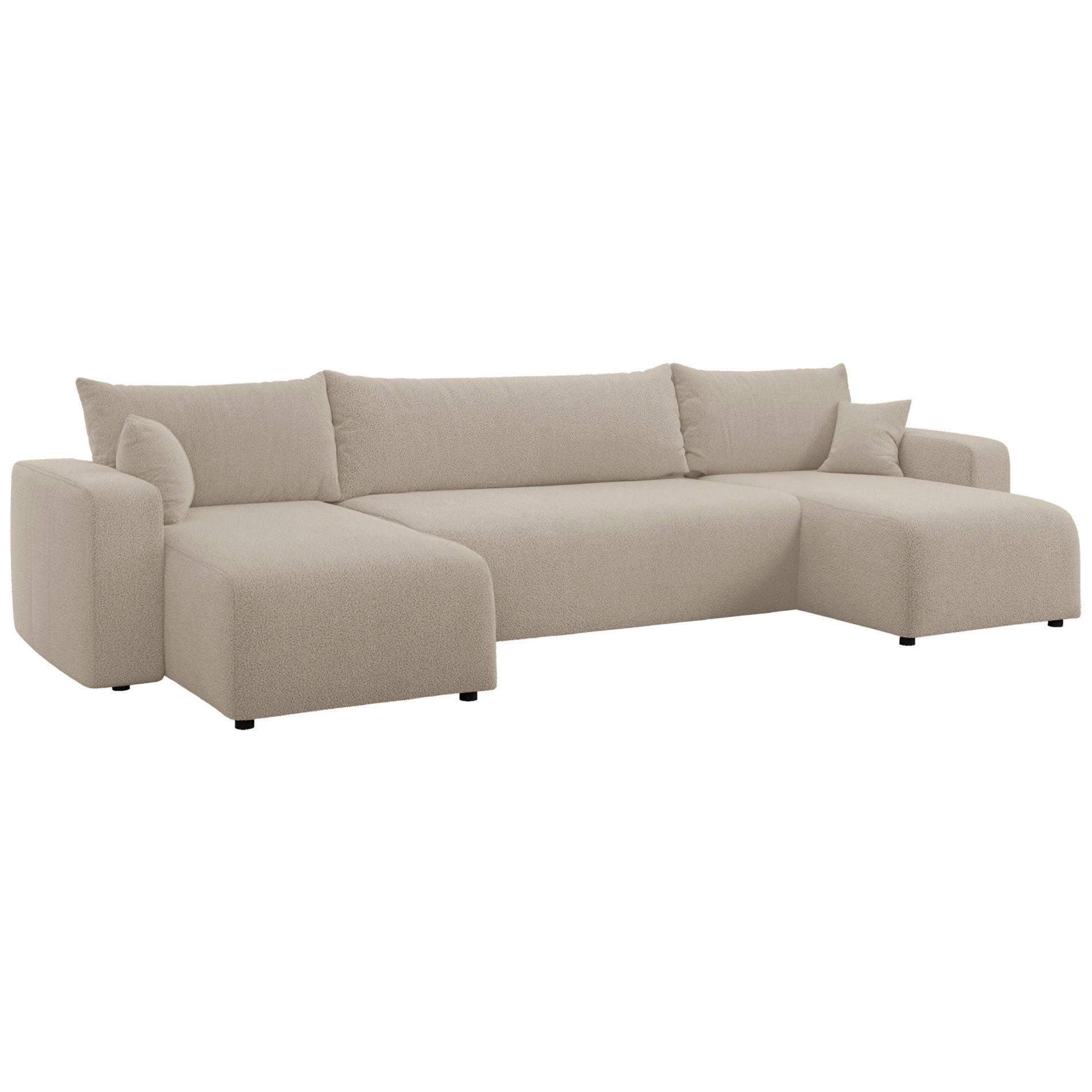 WOHNLANDSCHAFT Pianoni Hellbeige Bouclé-Bezug - Ecru/Schwarz, Kunststoff/Textil (312/83/140cm) - Selsey