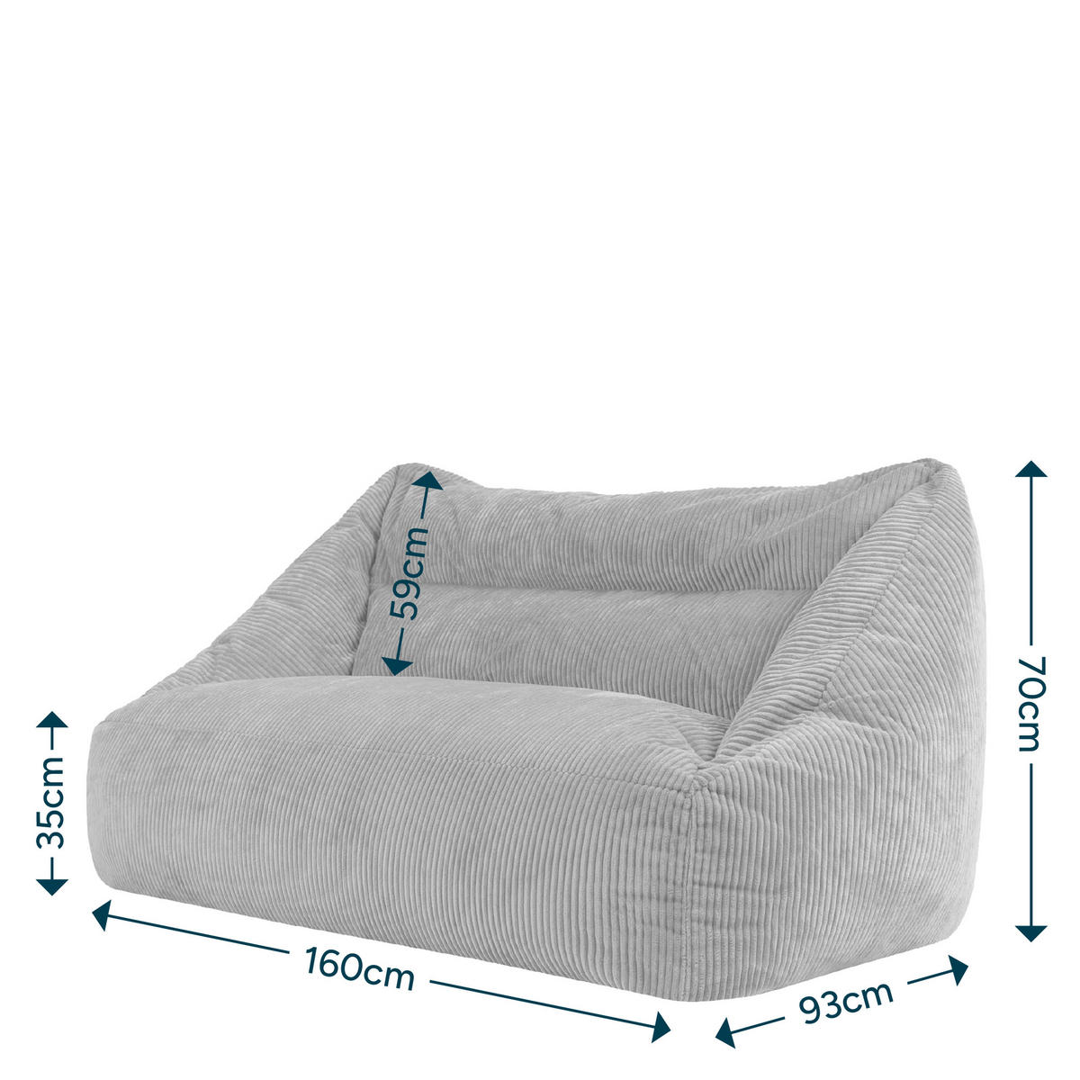 SITZSACK Sofa Cecilia Cord - Salbeigrün, Textil (160/70/93cm) - icon