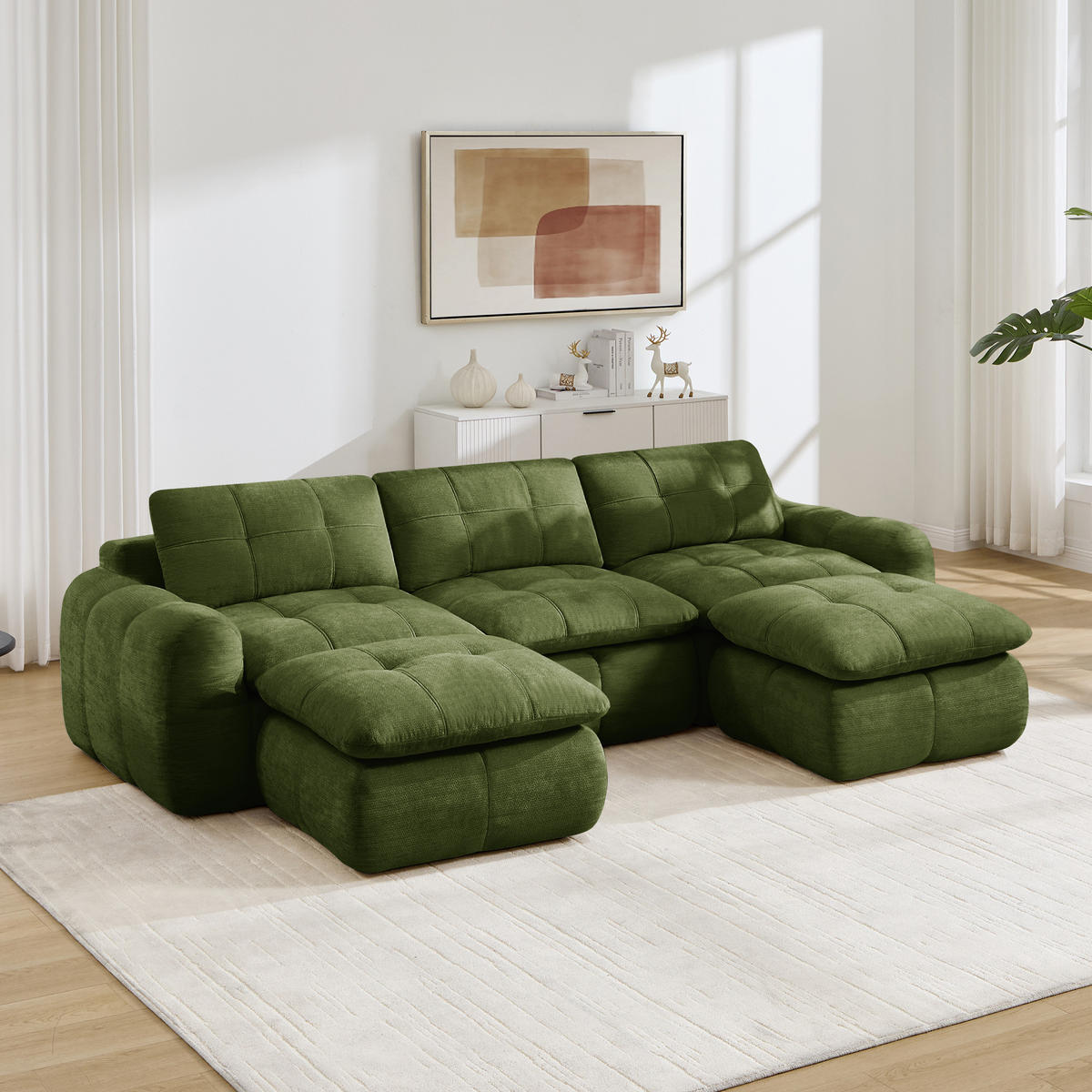 WOHNLANDSCHAFT DE-34464 U-Form mit 2 Ottomanen Grün - Grün, Textil (160/68/264cm) - ComfortXL