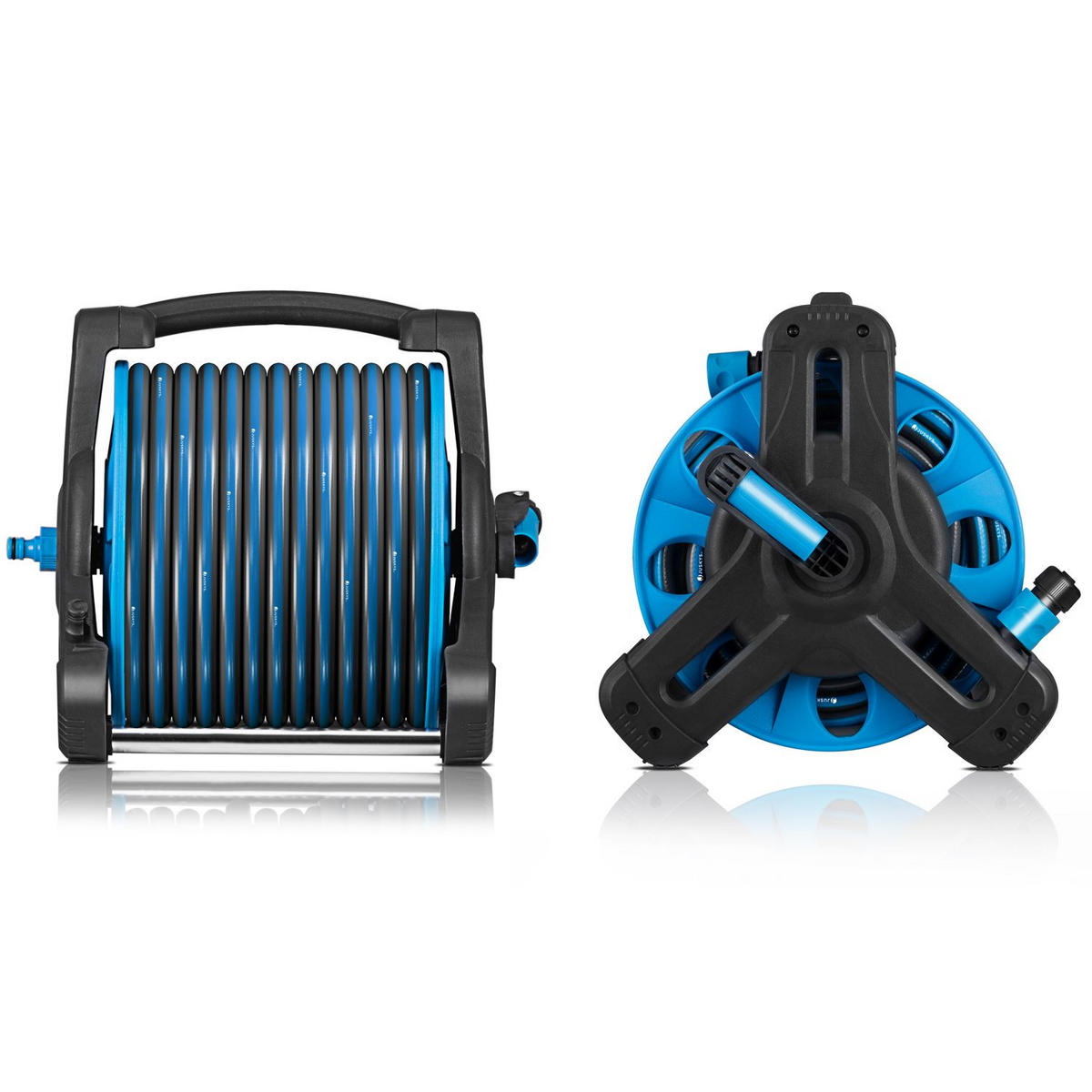 SCHLAUCHTROMMEL Basic blau / dunkelgrau Wasserschlauch & Multifunktionshandbrause - Blau, Kunststoff (3000cm) - Juskys