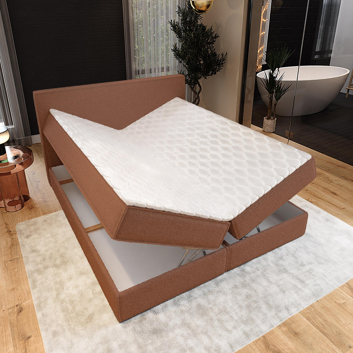 BOXBETT PELLIO 140x200 cm mit Matratze und Topper - Kupferfarben - Kupferfarben, Holz (140/200cm) - MASSENO