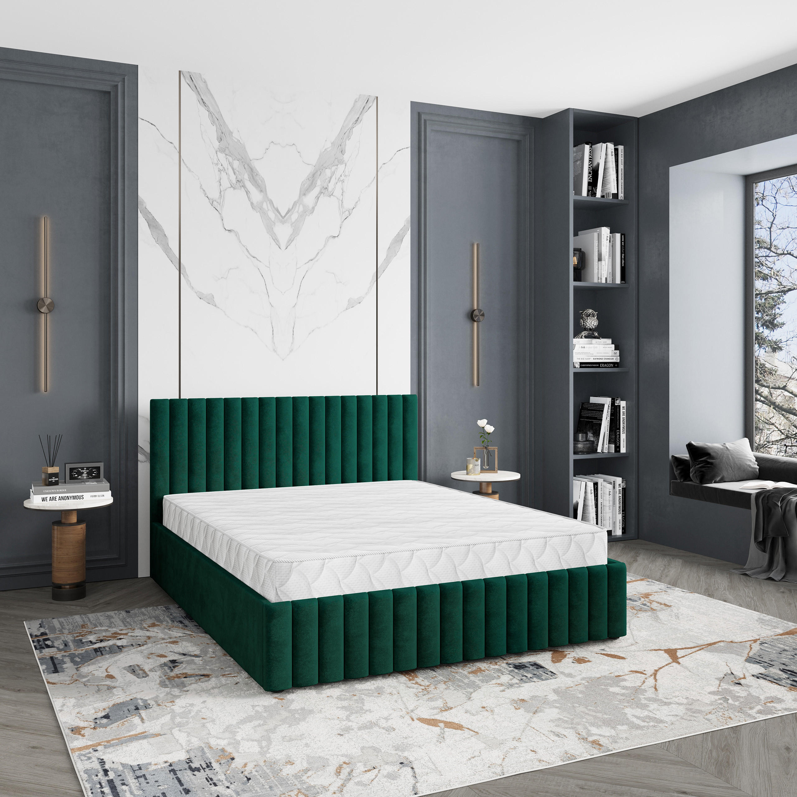 POLSTERBETT CARMIA 140x200 cm mit Bettkästen - Grün - Grün, Holz (140/200cm) - MASSENO