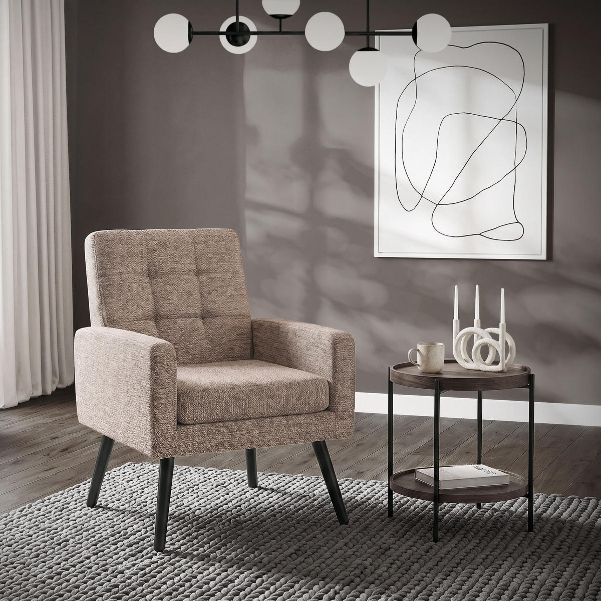 SESSEL mit Stahlbeinen und Webstruktur Relaxsessel 66,5x80x63,5 cm Braun - Schwarz/Braun, Textil/Metall (66.5/80/63.5cm) - ML-DESIGN