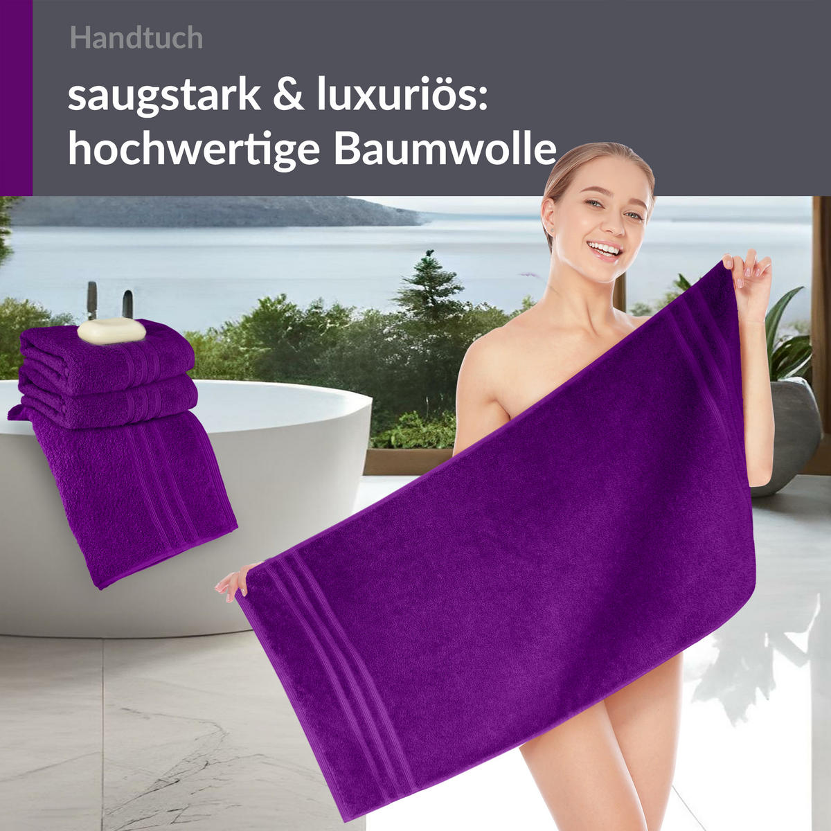 HANDTUCH 50x100 cm London Aubergine Lila 4er Set - Aubergine, Textil (50/100cm) - Lashuma