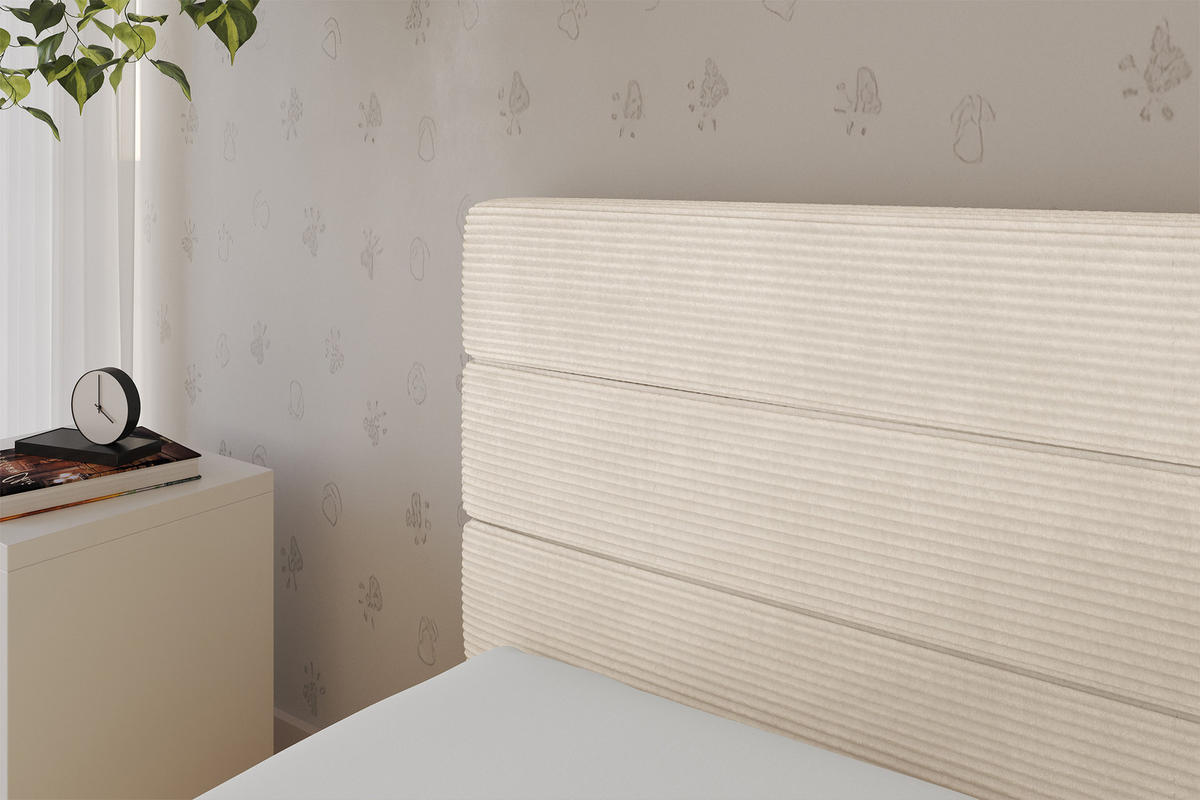 EINZELLBETT Jugendbett mit Bettkasten, Rechts - BEMY 90x200 Beige - Kaschmir, Holzwerkstoff/Textil (90/200cm) - ALTDECOR